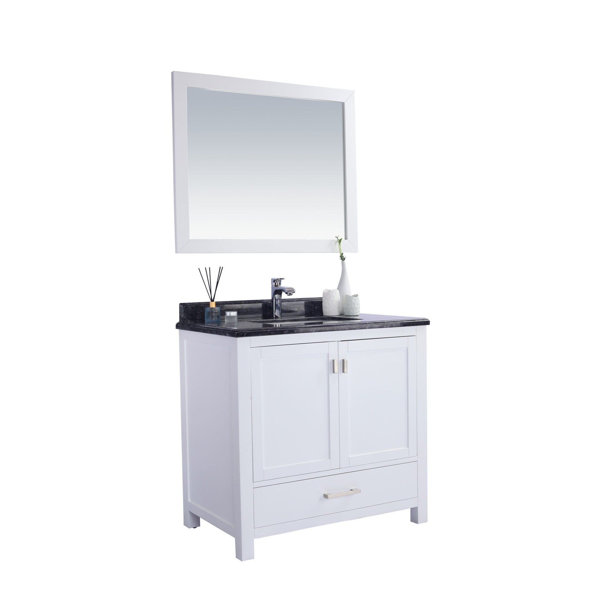 Wilson 36" White Bathroom Vanity with Black Wood Marble Countertop
