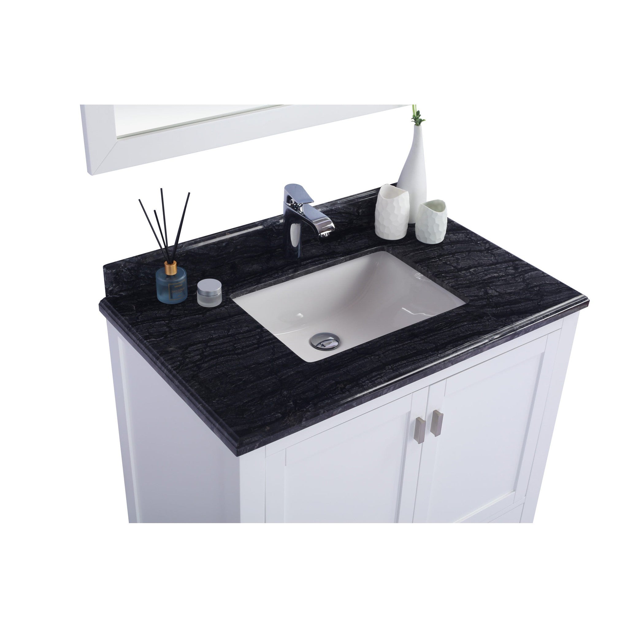 Wilson 36" White Bathroom Vanity with Black Wood Marble Countertop