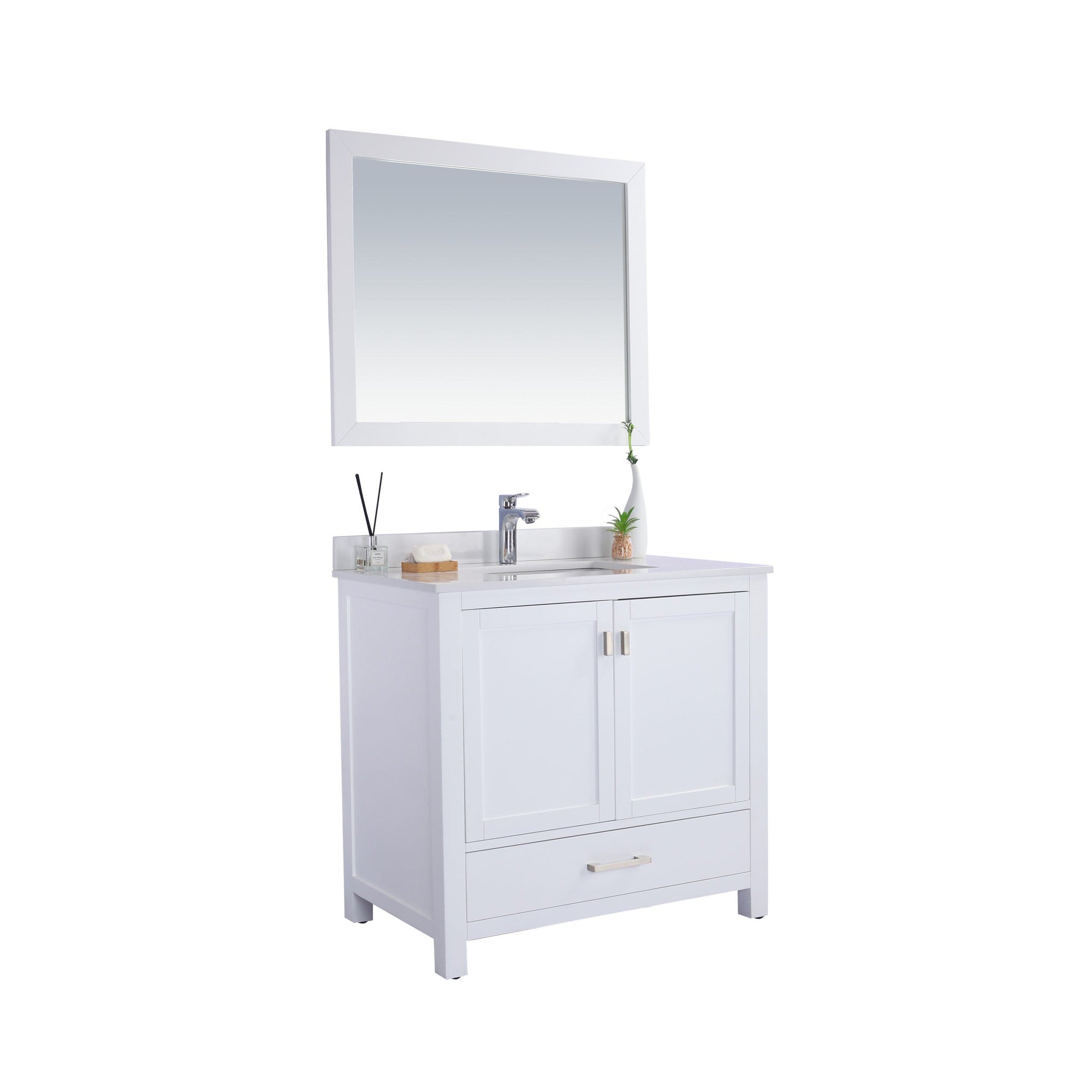 Wilson 36" White Bathroom Vanity with White Quartz Countertop