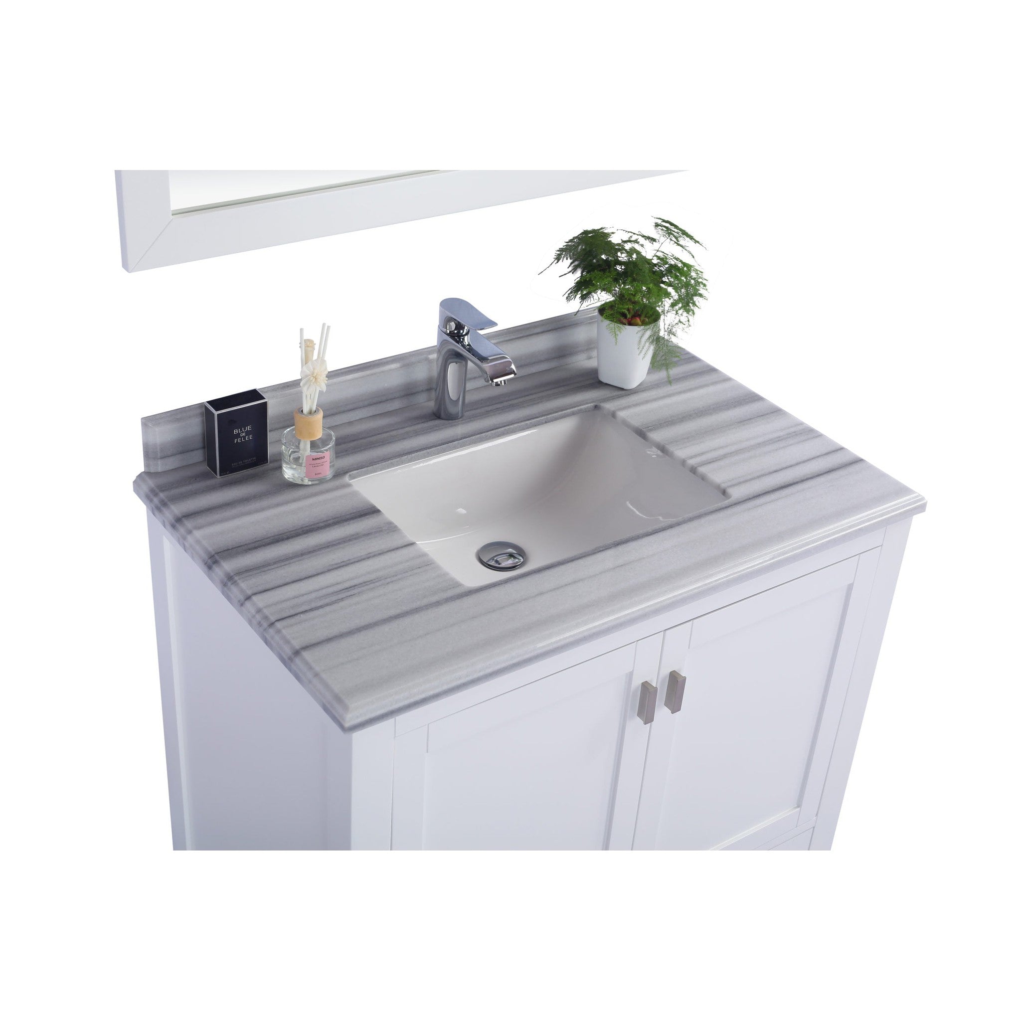 Wilson 36" White Bathroom Vanity with White Stripes Marble Countertop