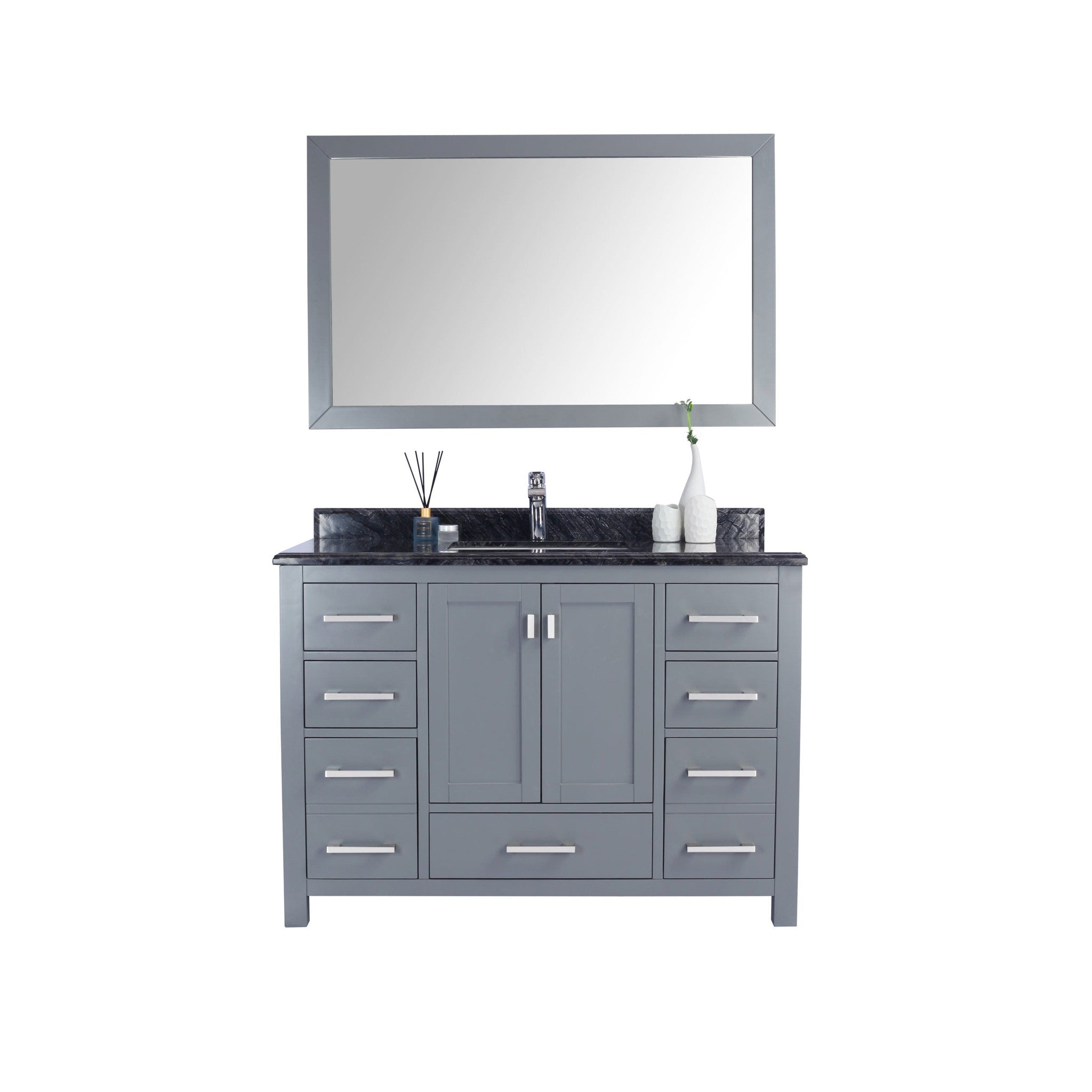 Wilson 48" Grey Bathroom Vanity with Black Wood Marble Countertop