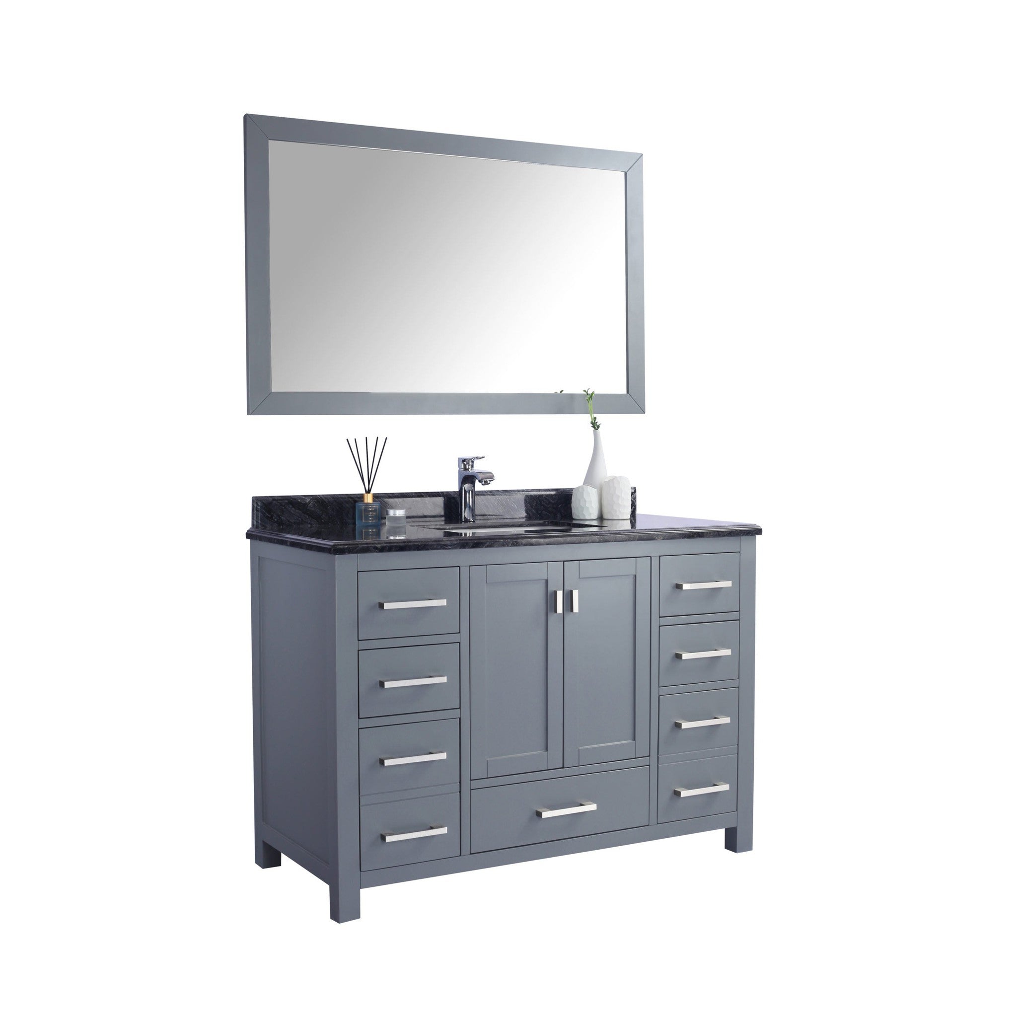 Wilson 48" Grey Bathroom Vanity with Black Wood Marble Countertop