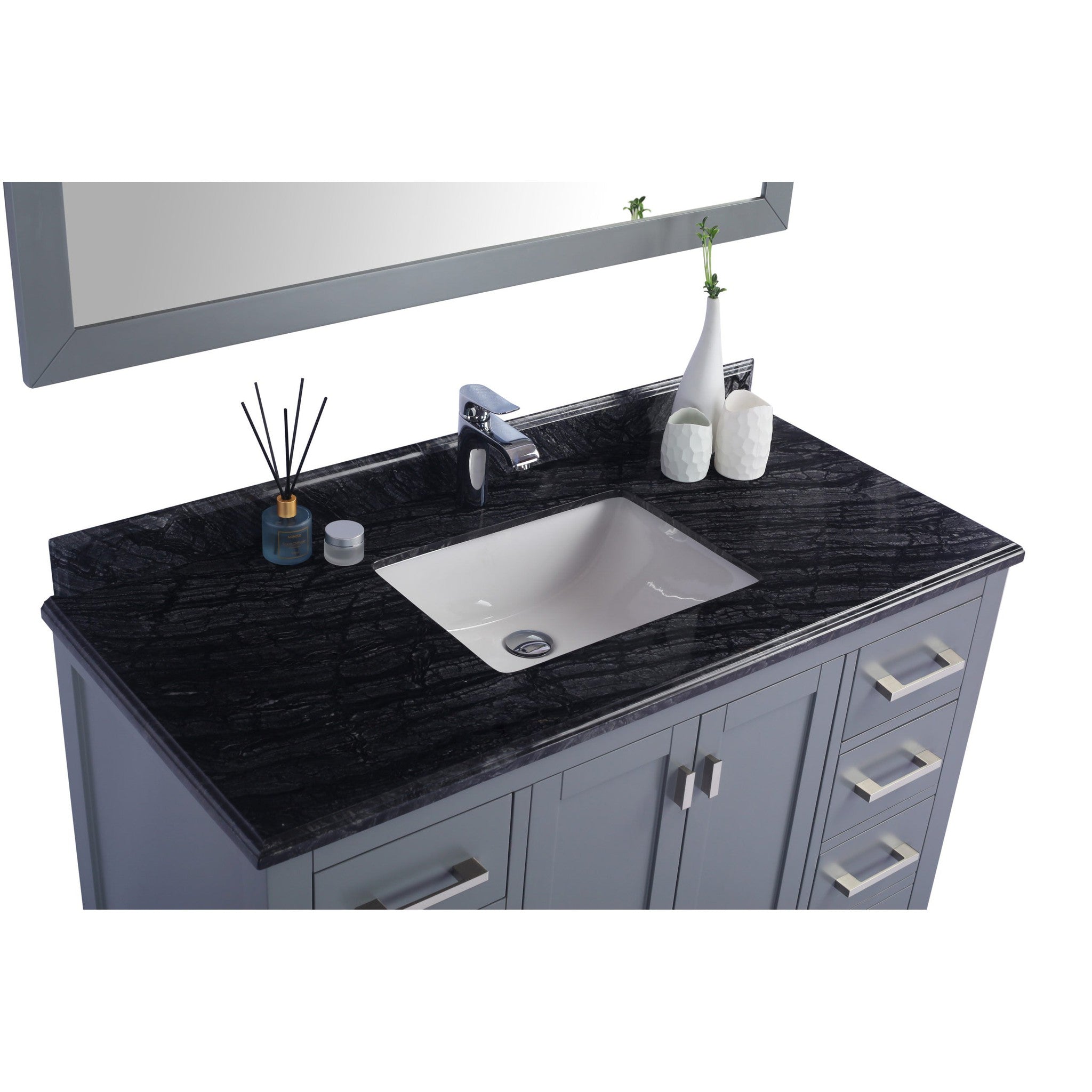 Wilson 48" Grey Bathroom Vanity with Black Wood Marble Countertop
