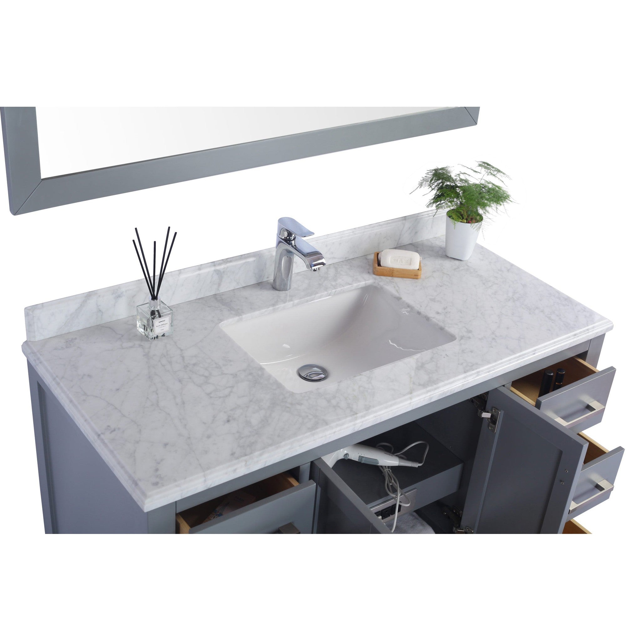 Wilson 48" Grey Bathroom Vanity with White Carrara Marble Countertop