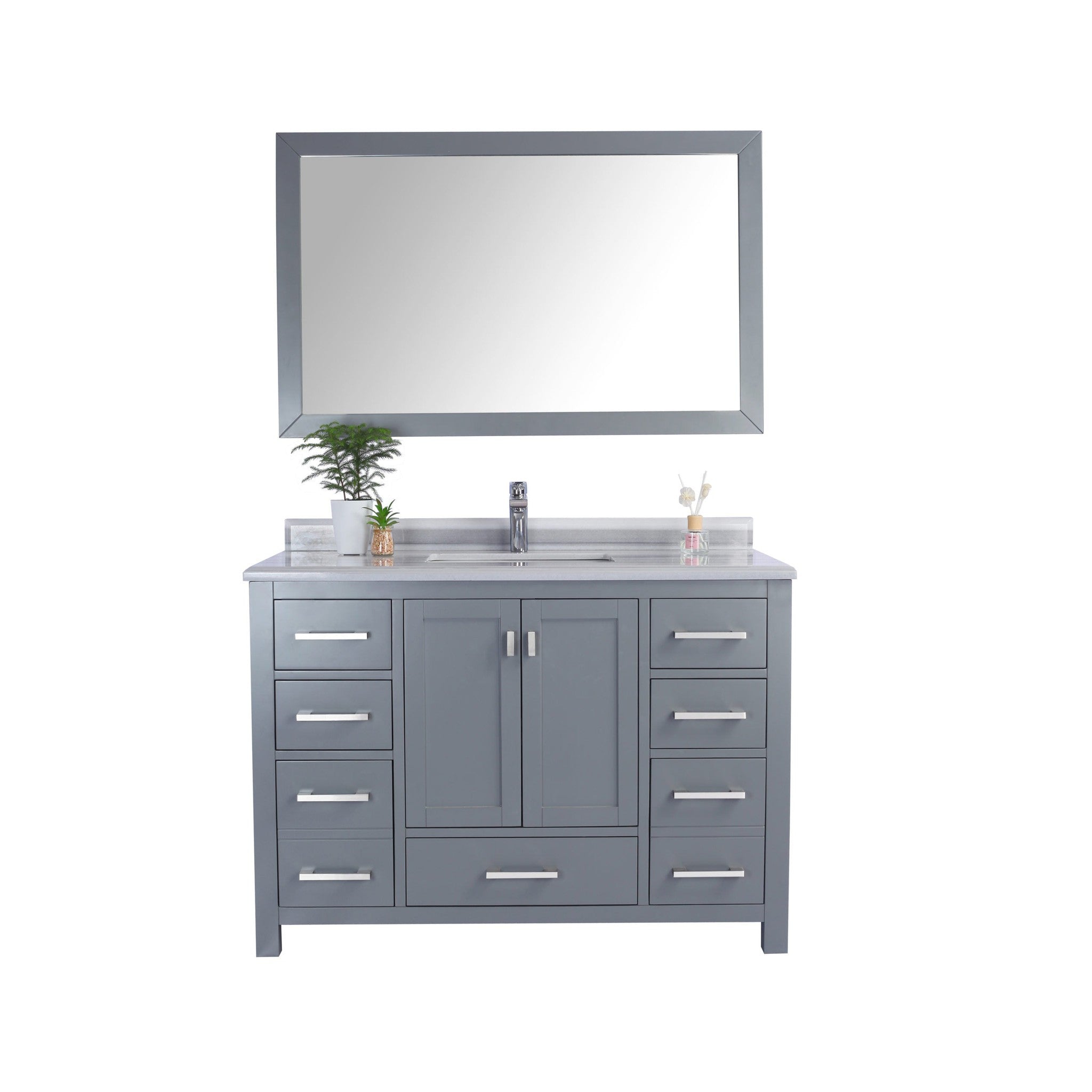 Wilson 48" Grey Bathroom Vanity with White Stripes Marble Countertop