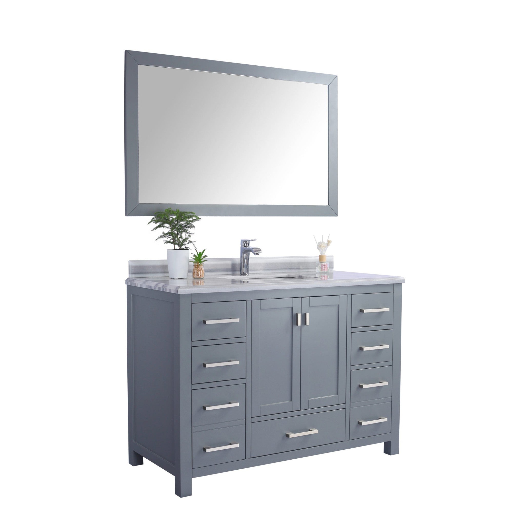 Wilson 48" Grey Bathroom Vanity with White Stripes Marble Countertop