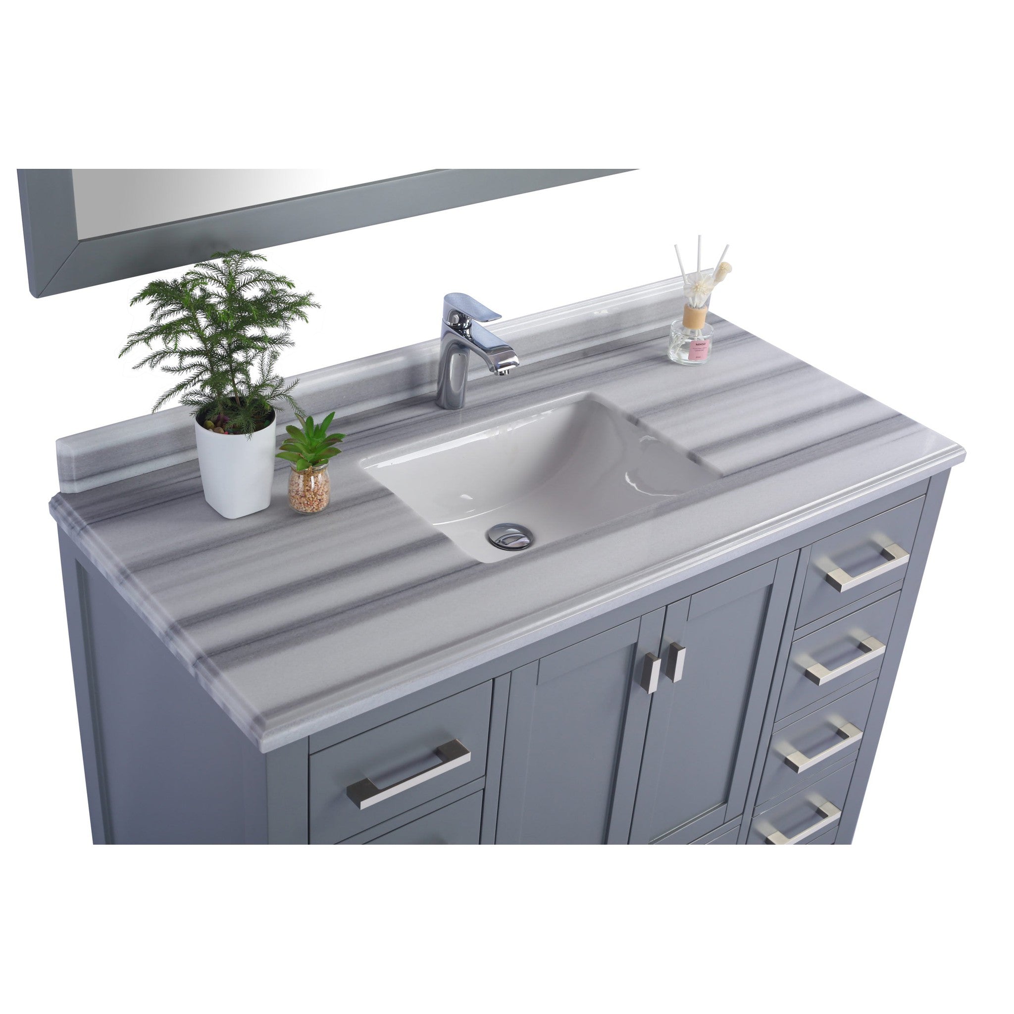 Wilson 48" Grey Bathroom Vanity with White Stripes Marble Countertop