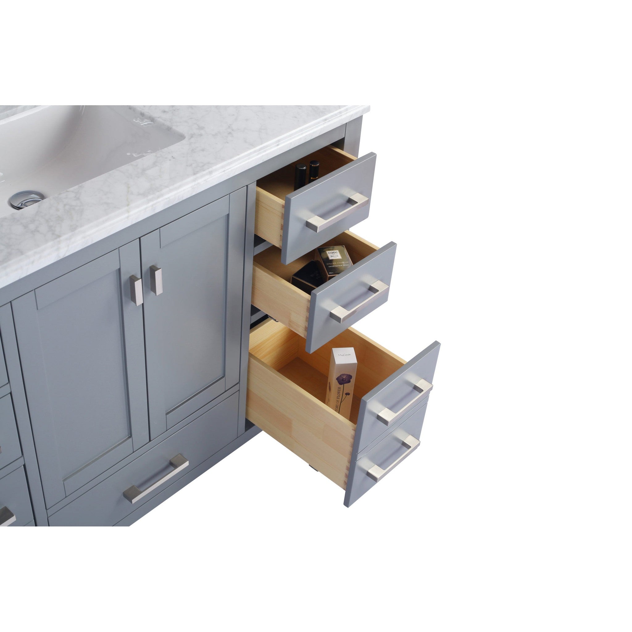 Wilson 48" Grey Bathroom Vanity with White Stripes Marble Countertop