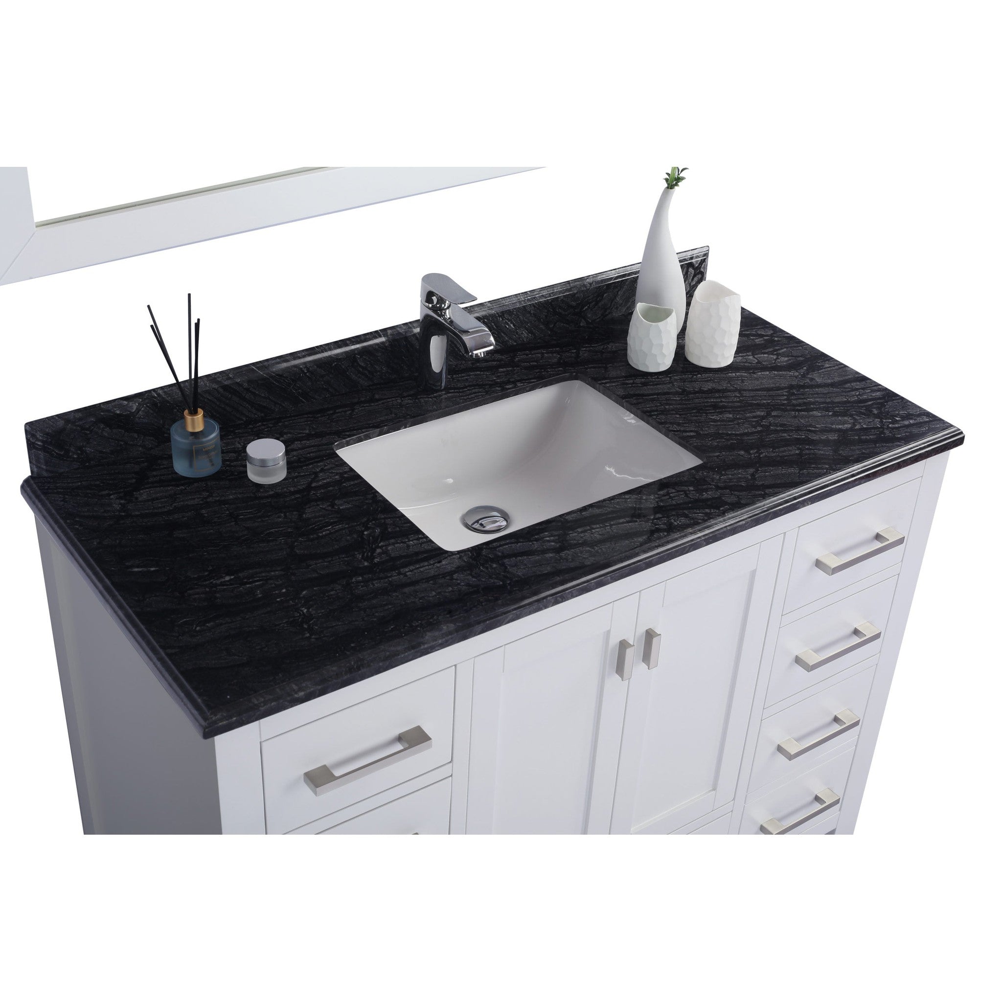 Wilson 48" White Bathroom Vanity with Black Wood Marble Countertop