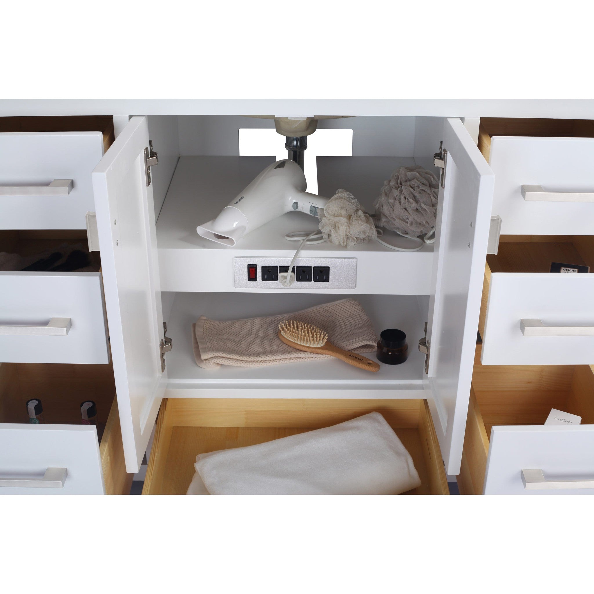 Wilson 48" White Bathroom Vanity with Black Wood Marble Countertop