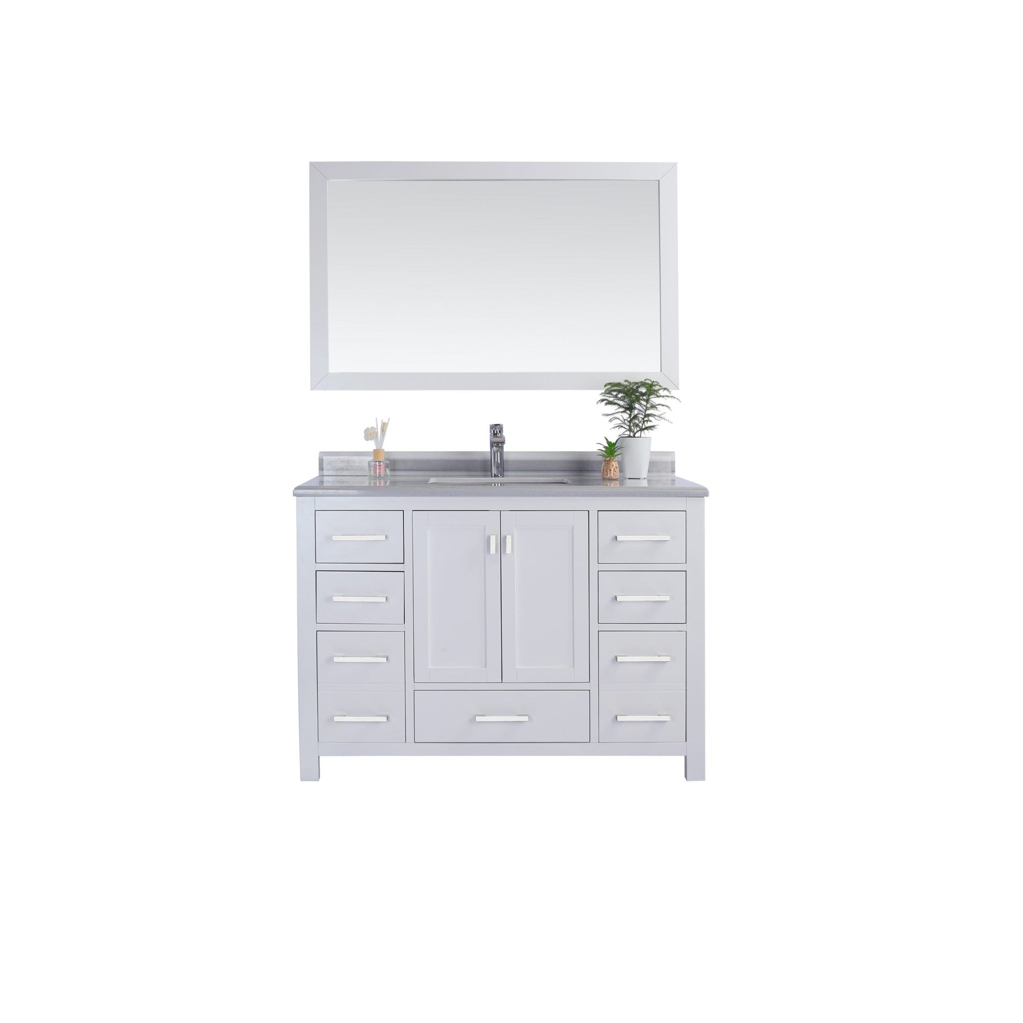 Wilson 48" White Bathroom Vanity with White Stripes Marble Countertop