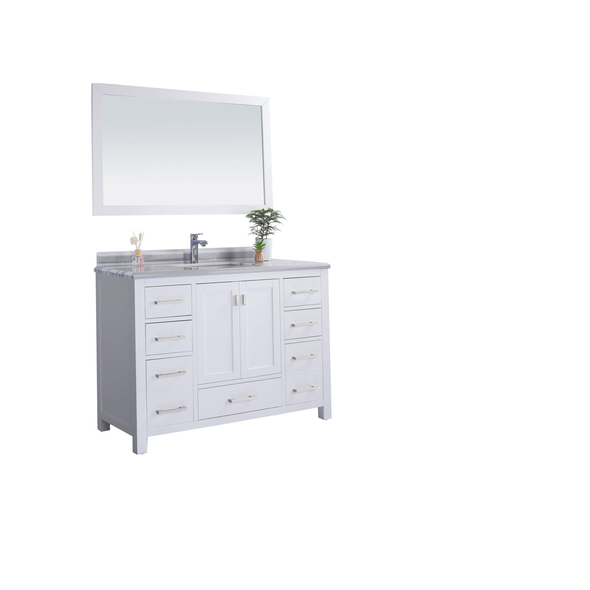Wilson 48" White Bathroom Vanity with White Stripes Marble Countertop