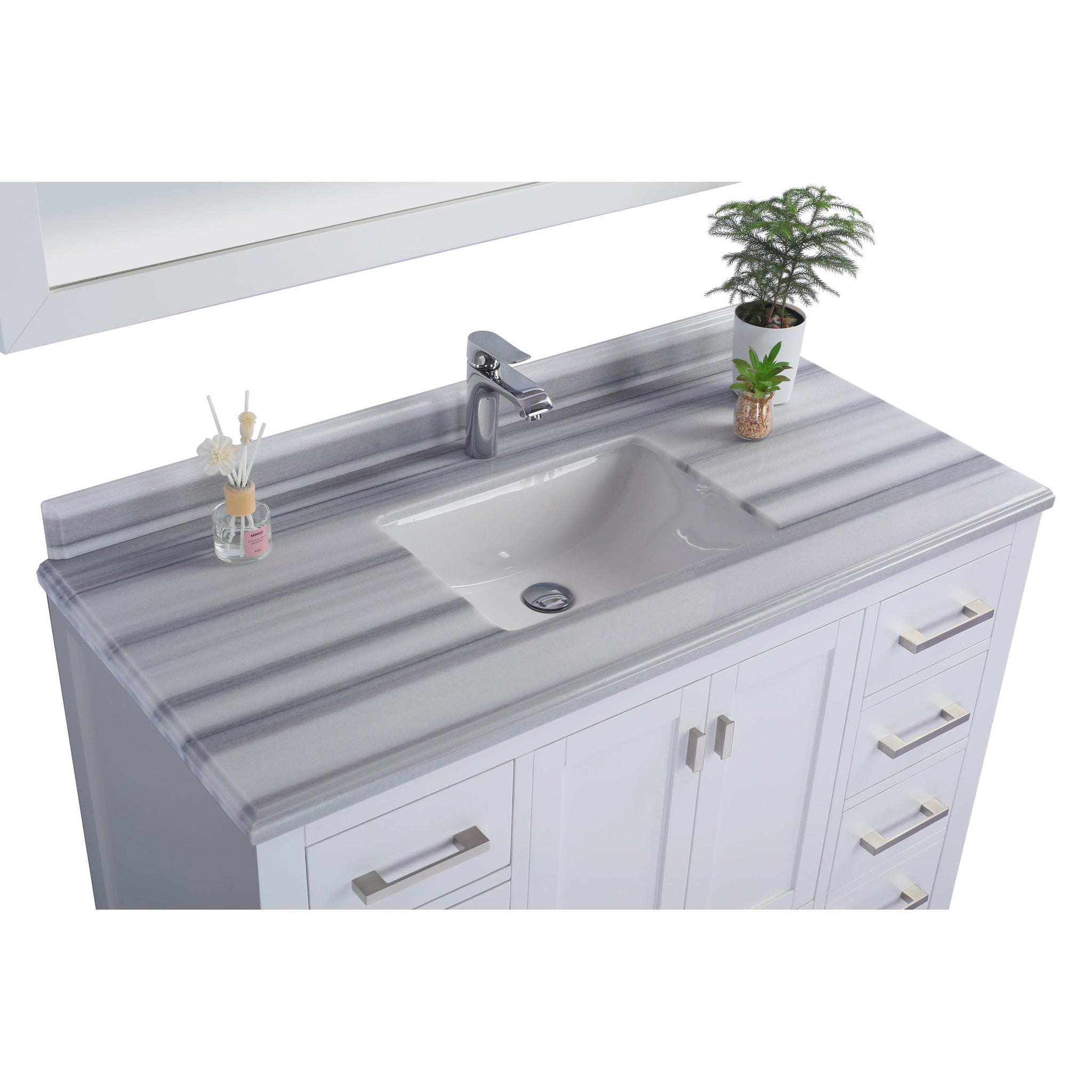 Wilson 48" White Bathroom Vanity with White Stripes Marble Countertop