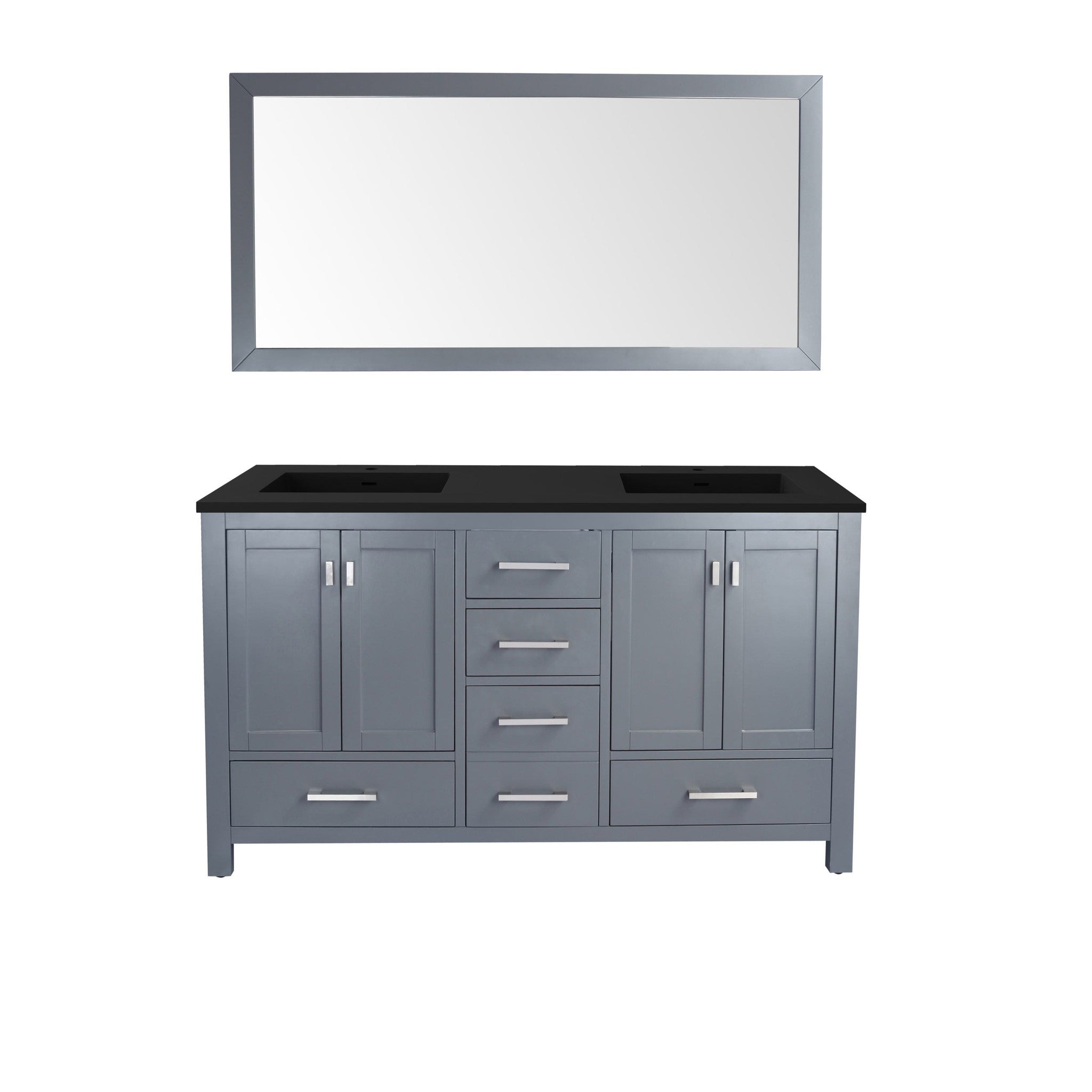 Wilson 60" Grey Double Sink Bathroom Vanity with Matte Black VIVA Stone Solid Surface Countertop