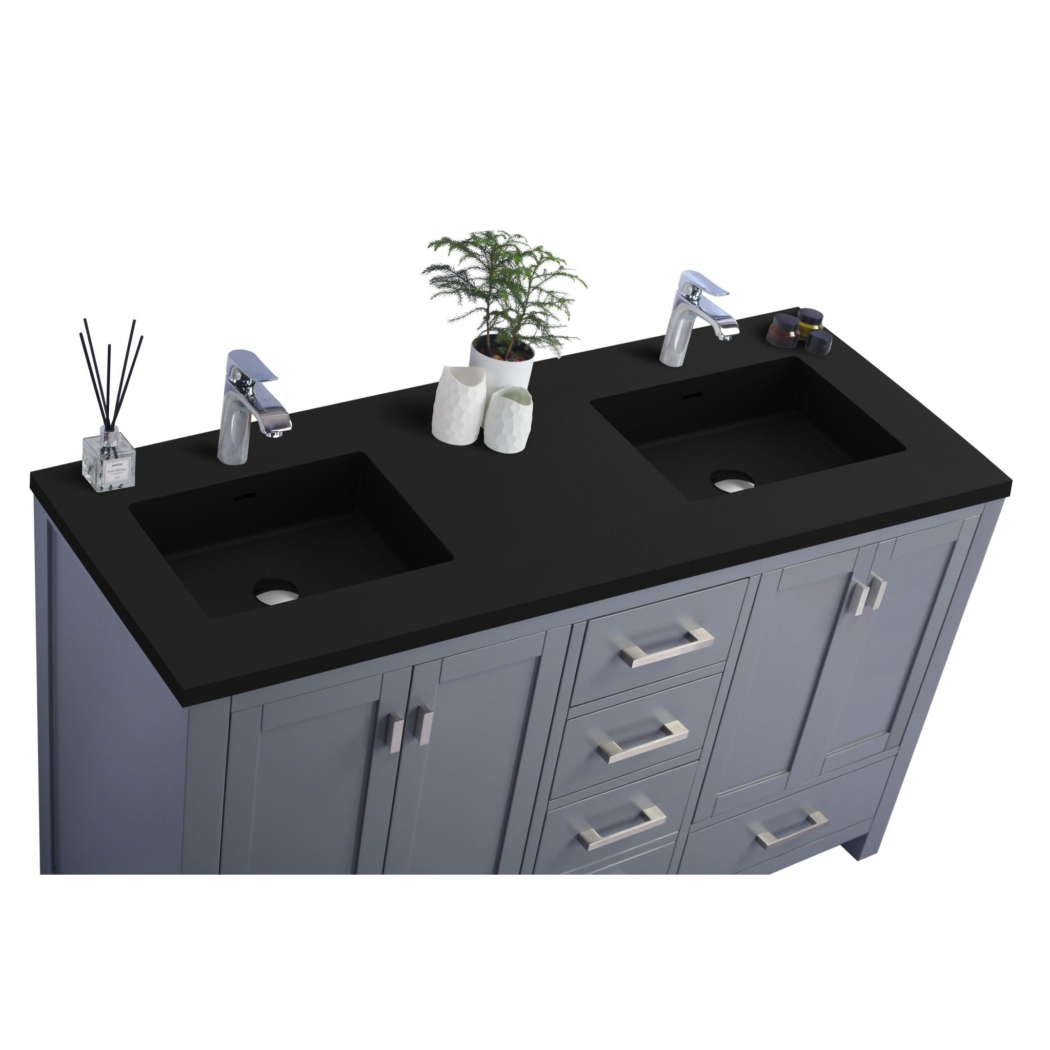 Wilson 60" Grey Double Sink Bathroom Vanity with Matte Black VIVA Stone Solid Surface Countertop