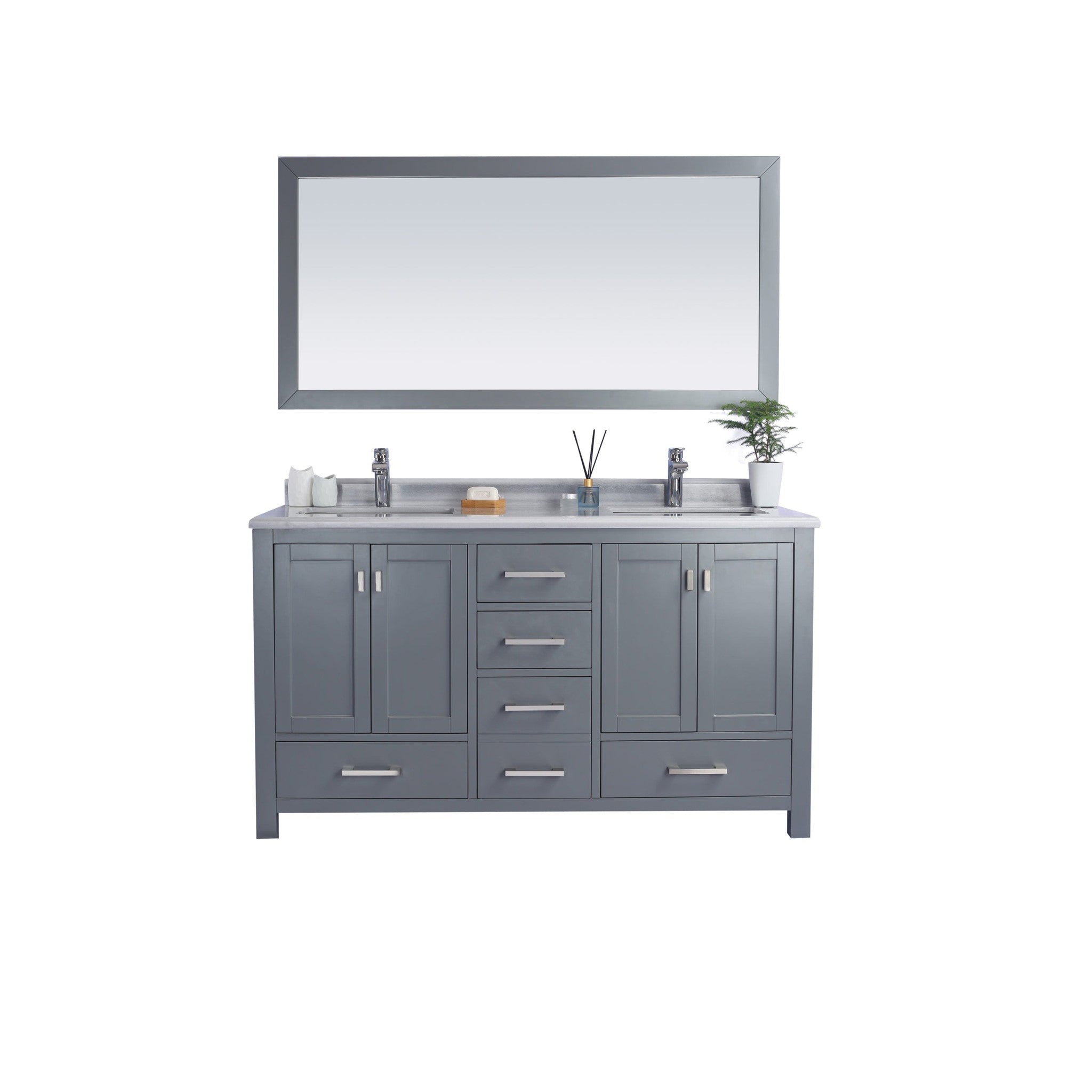 Wilson 60" Grey Double Sink Bathroom Vanity with White Stripes Marble Countertop