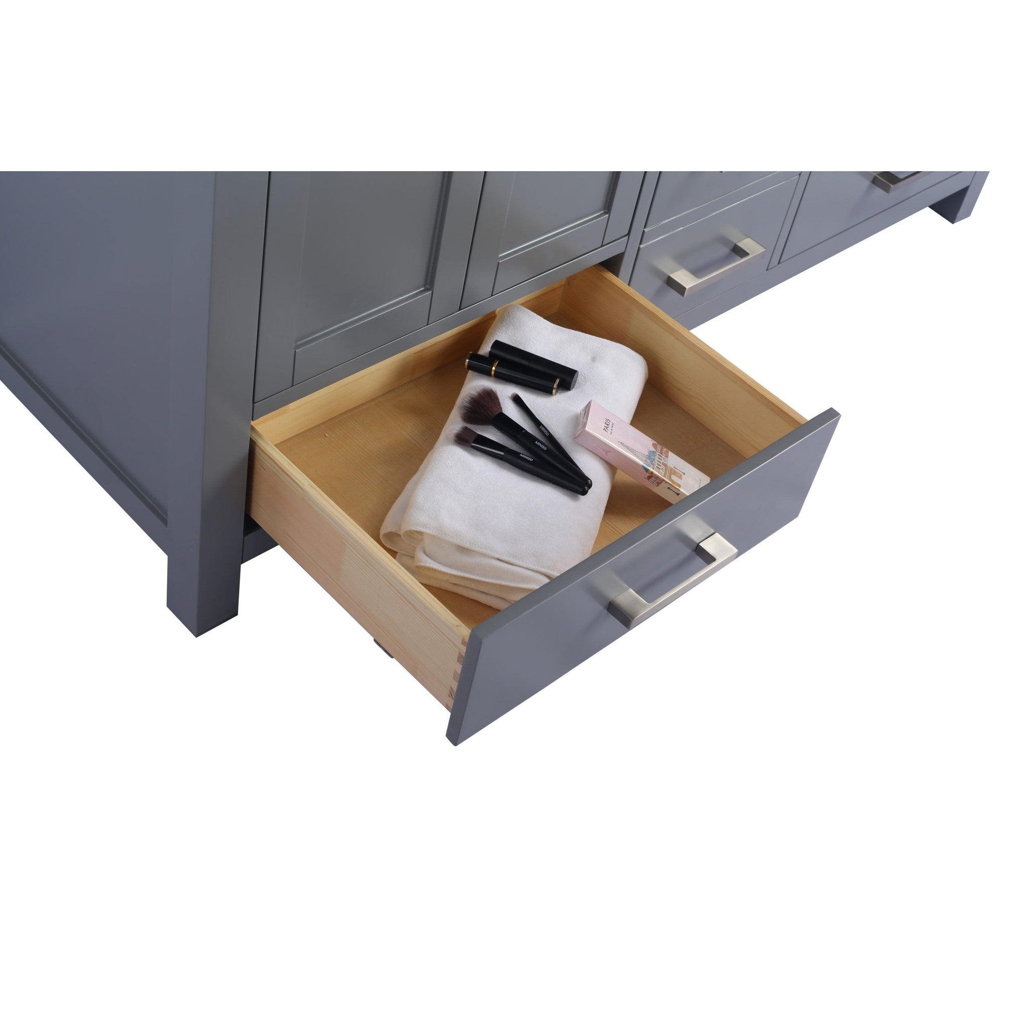 Wilson 60" Grey Double Sink Bathroom Vanity with White Stripes Marble Countertop