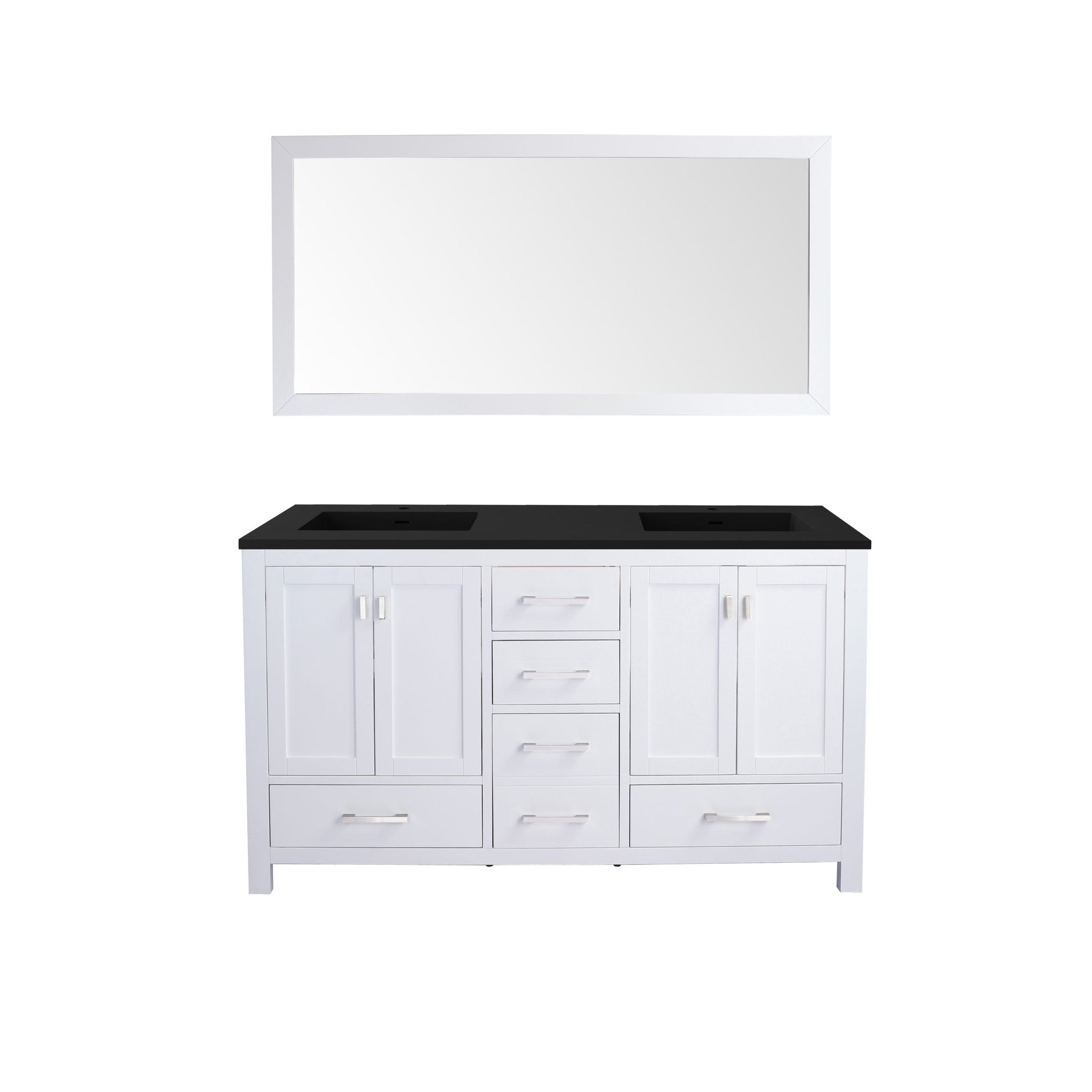 Wilson 60" White Double Sink Bathroom Vanity with Matte Black VIVA Stone Solid Surface Countertop