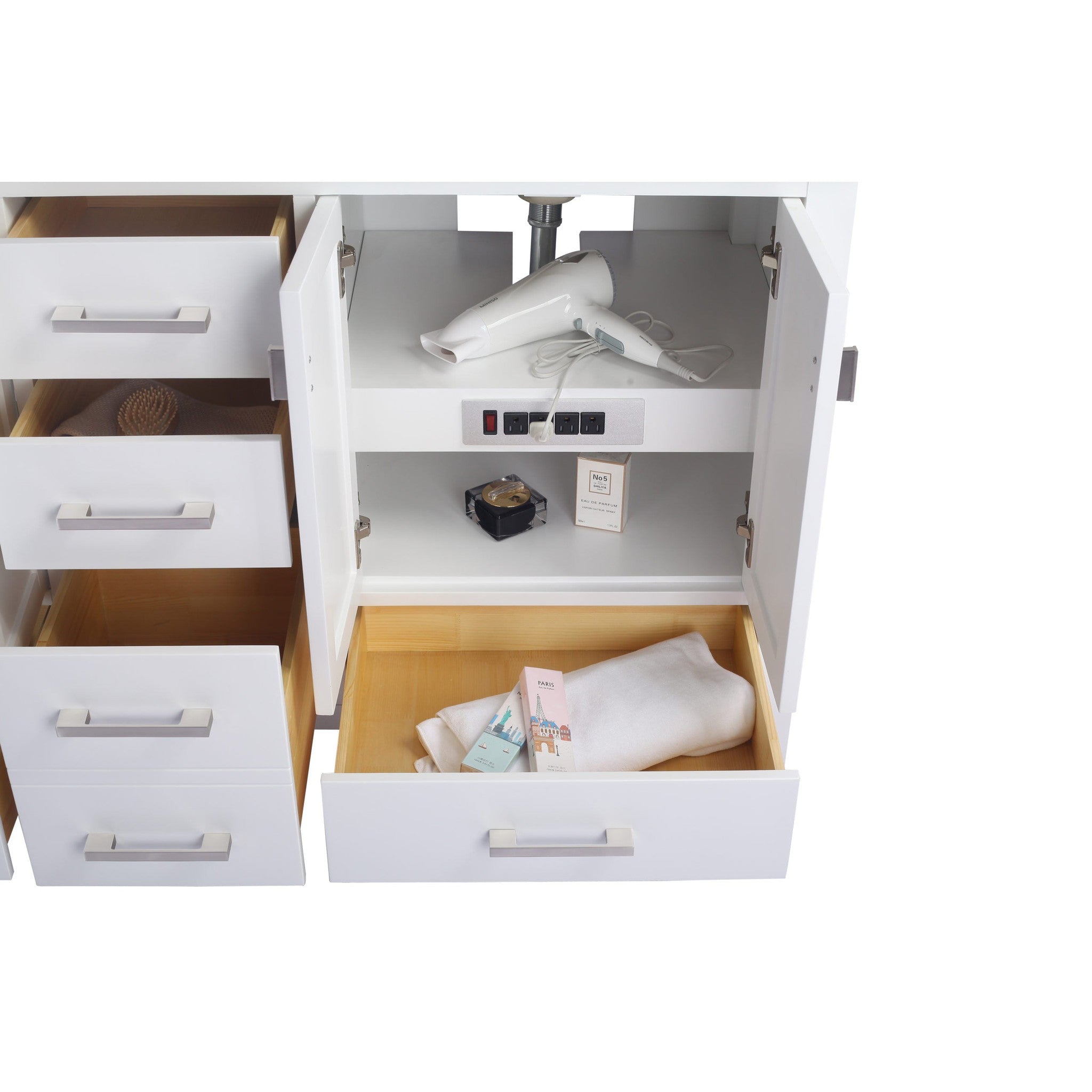 Wilson 60" White Double Sink Bathroom Vanity with Matte Black VIVA Stone Solid Surface Countertop