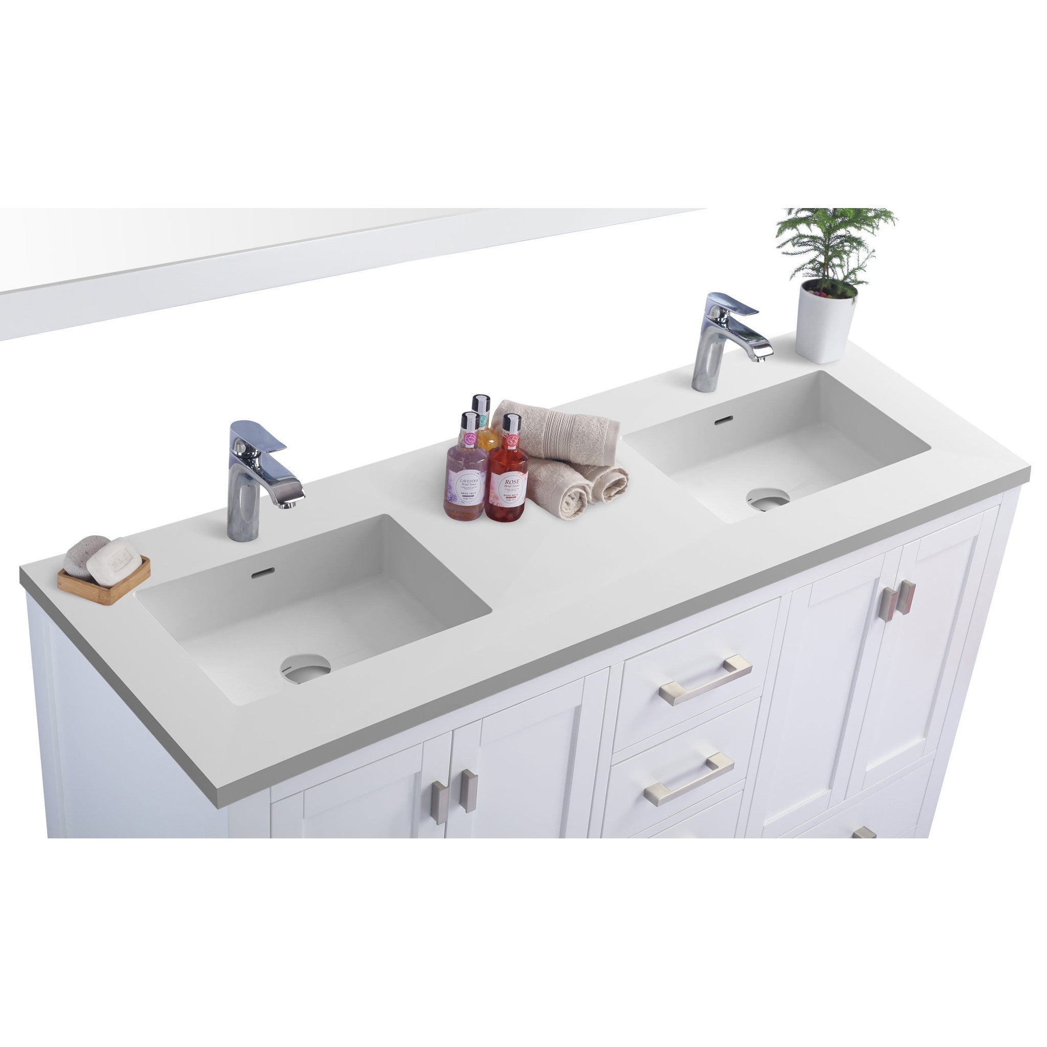 Wilson 60" White Double Sink Bathroom Vanity with Matte White VIVA Stone Solid Surface Countertop