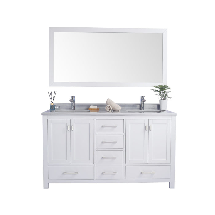 Wilson 60" White Double Sink Bathroom Vanity with White Stripes Marble Countertop