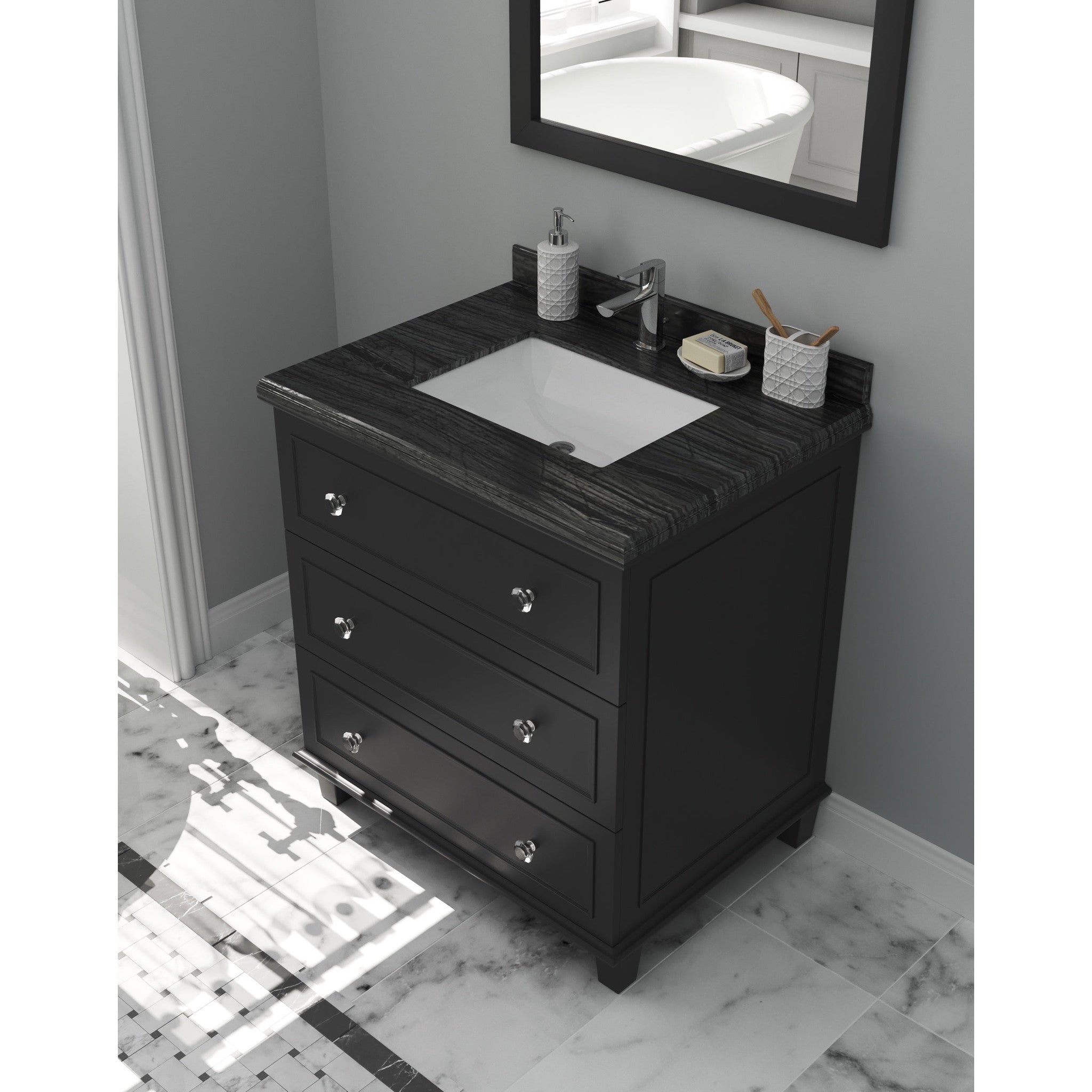 Luna 30" Espresso Bathroom Vanity with Black Wood Marble Countertop