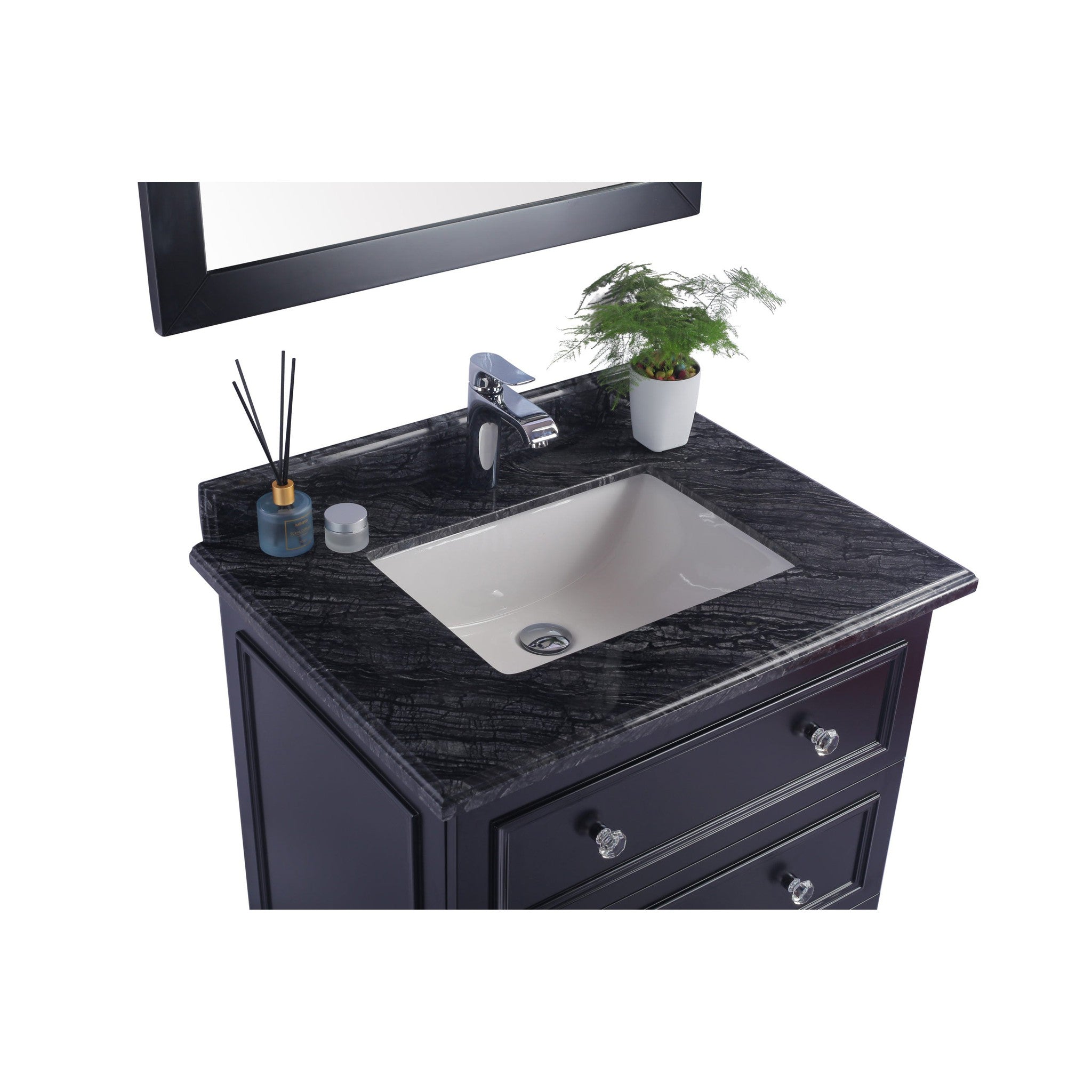Luna 30" Espresso Bathroom Vanity with Black Wood Marble Countertop