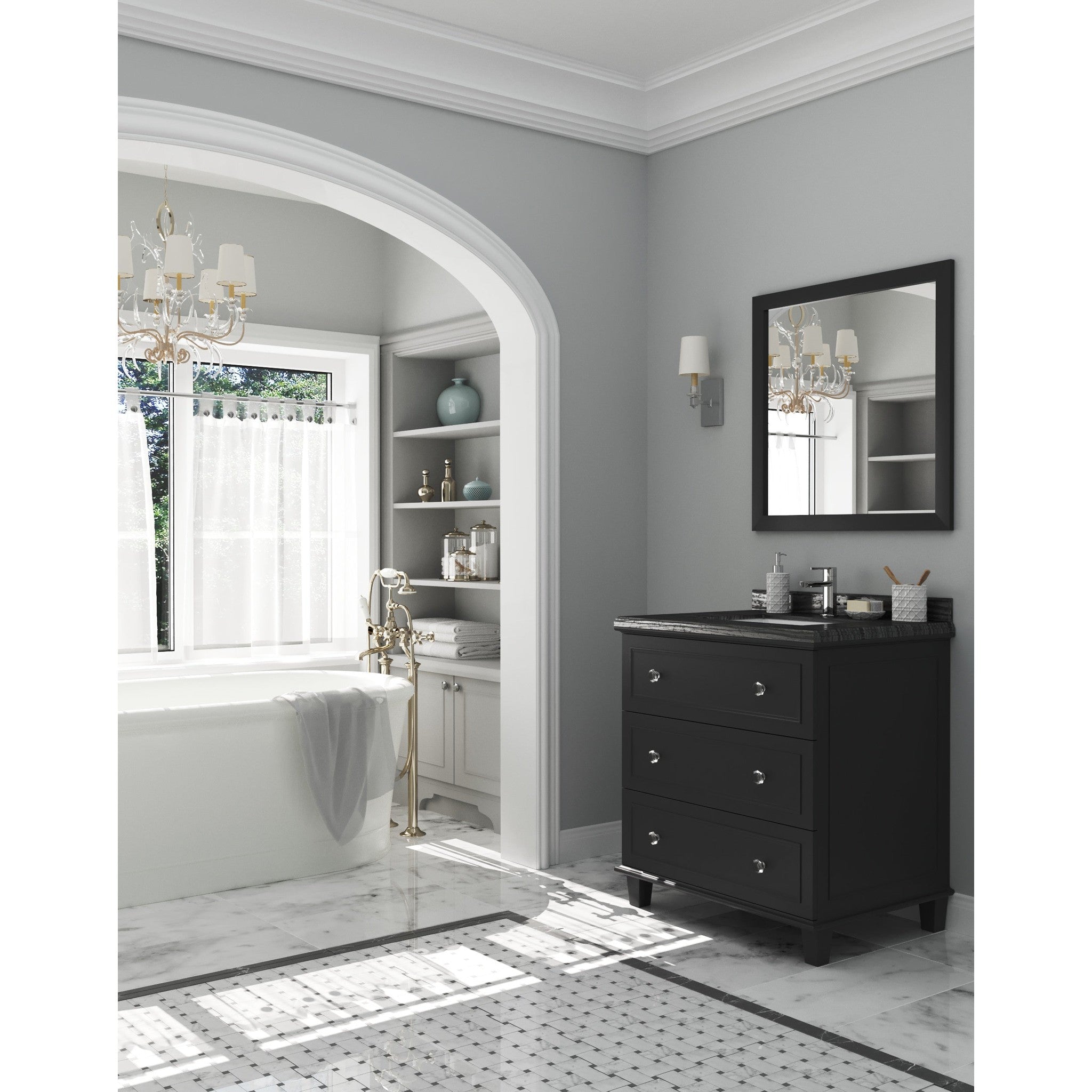 Luna 30" Espresso Bathroom Vanity with Black Wood Marble Countertop