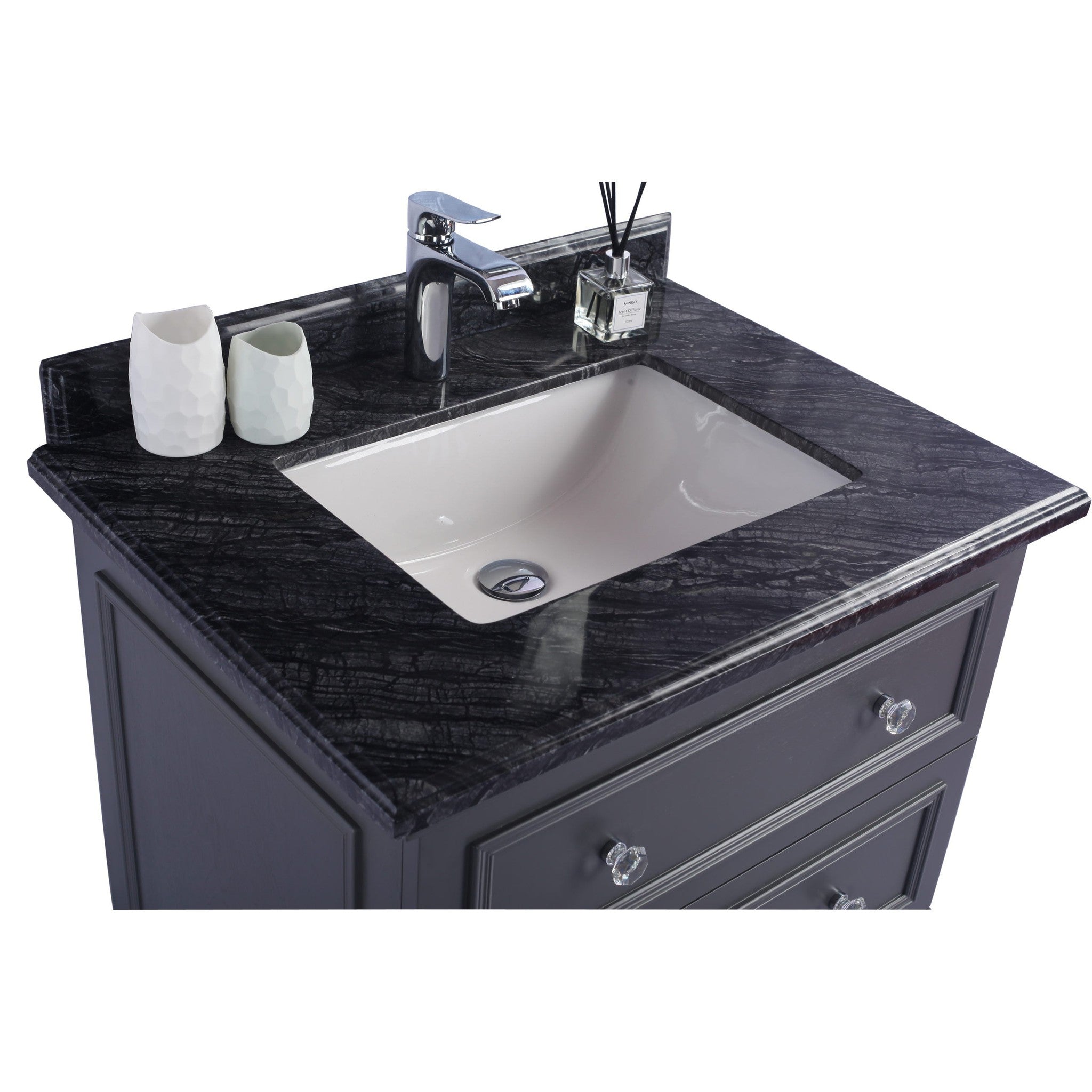 Luna 30" Maple Grey Bathroom Vanity with Black Wood Marble Countertop