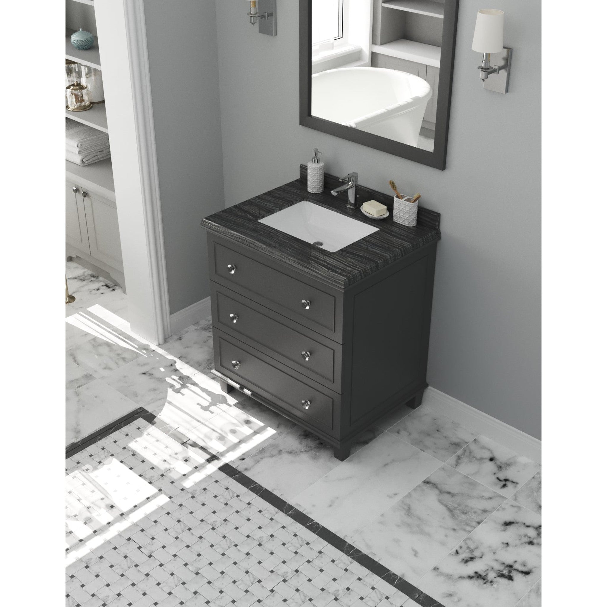 Luna 30" Maple Grey Bathroom Vanity with Black Wood Marble Countertop