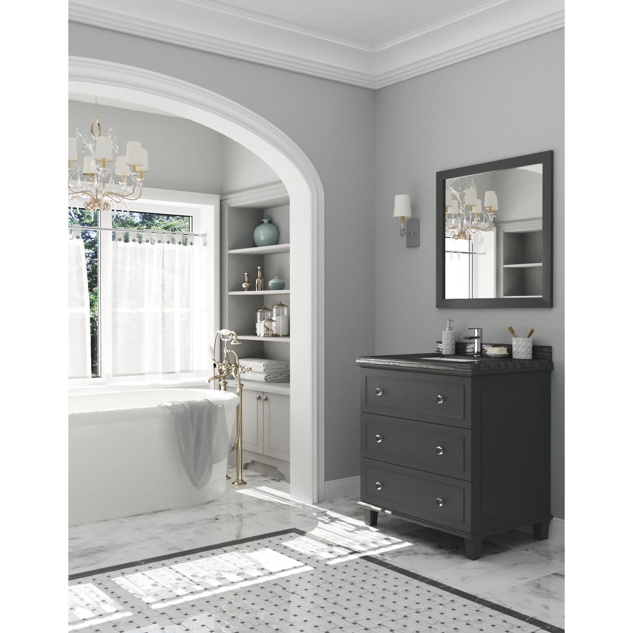 Luna 30" Maple Grey Bathroom Vanity with Black Wood Marble Countertop