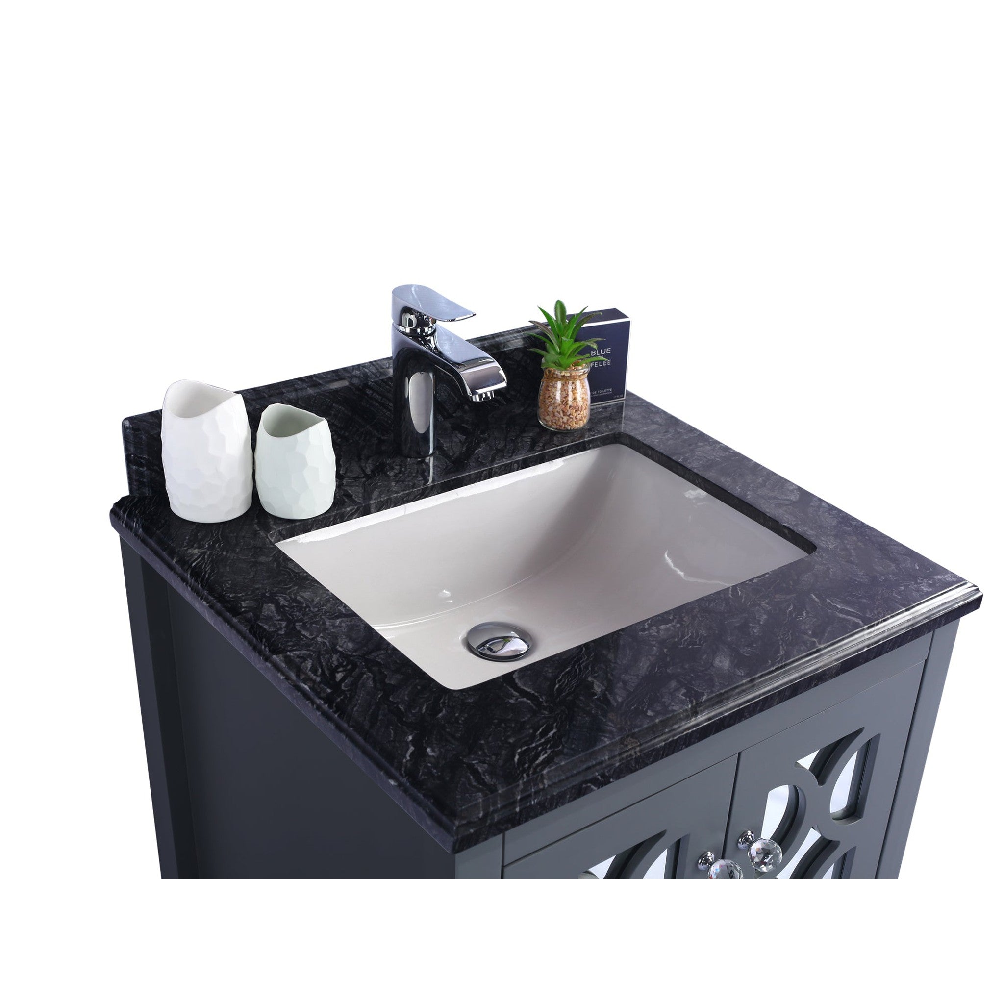 Mediterraneo 24" Grey Bathroom Vanity with Black Wood Marble Countertop