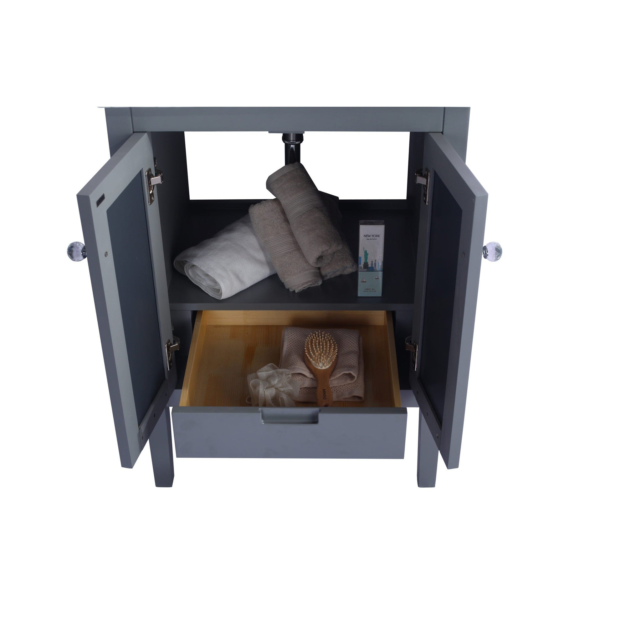 Mediterraneo 24" Grey Bathroom Vanity with Black Wood Marble Countertop