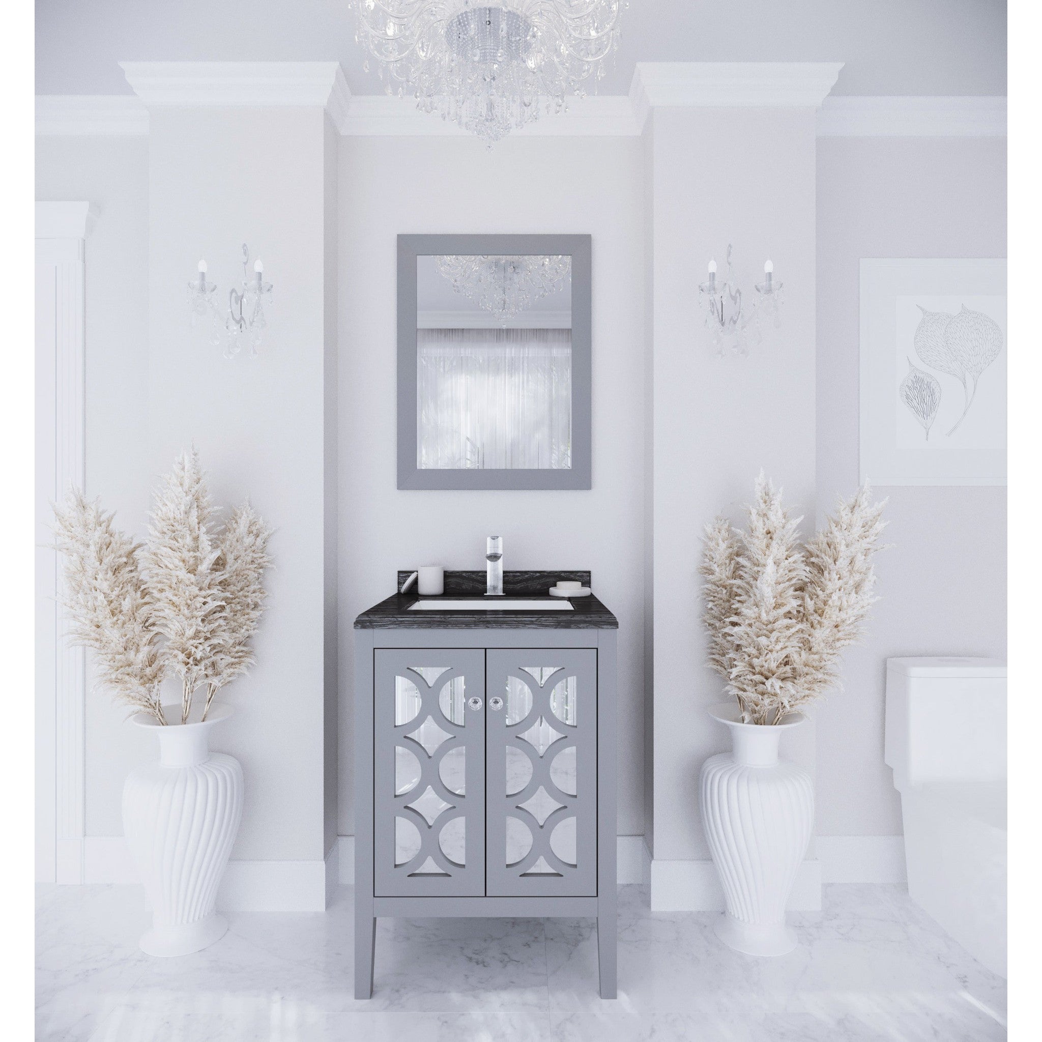 Mediterraneo 24" Grey Bathroom Vanity with Black Wood Marble Countertop