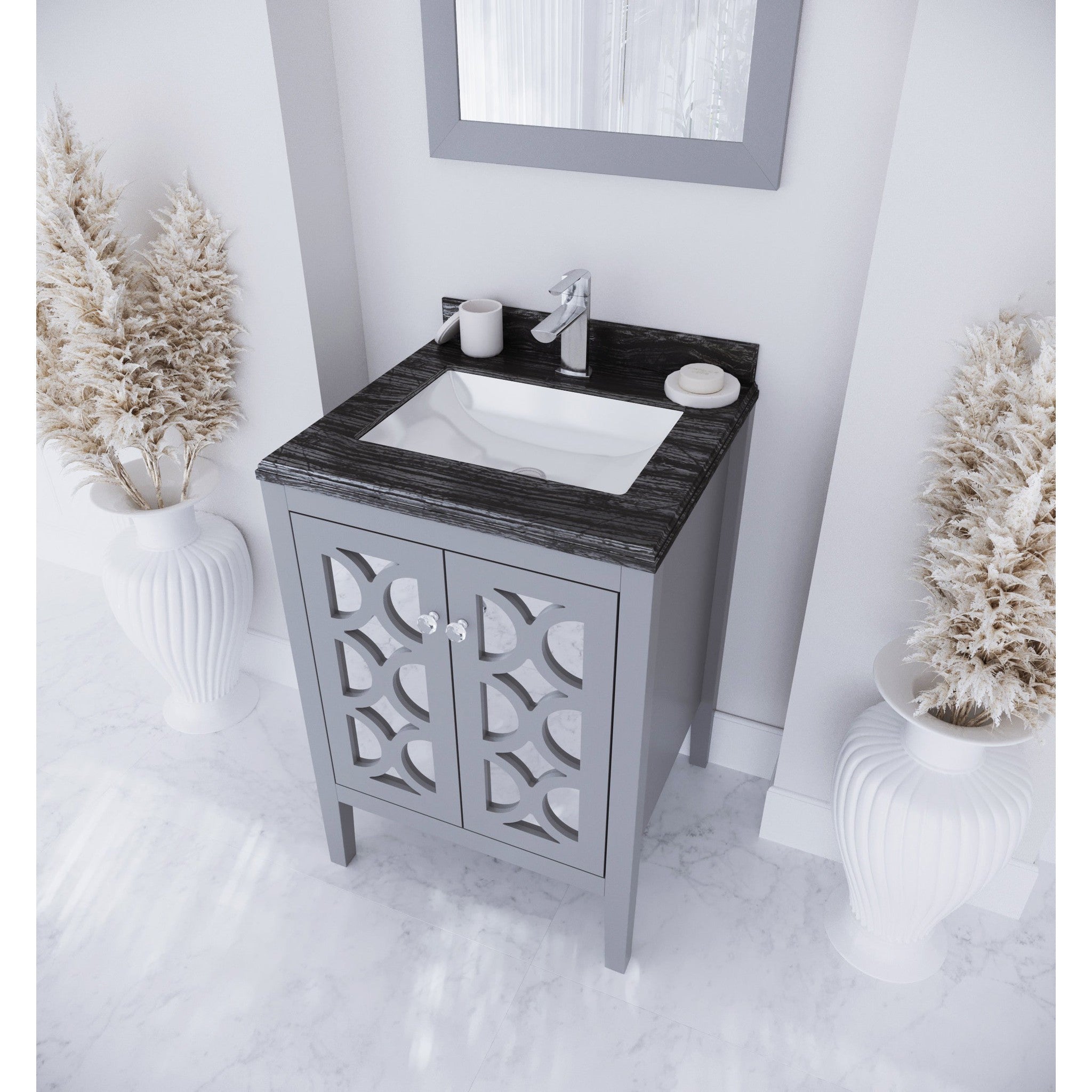 Mediterraneo 24" Grey Bathroom Vanity with Black Wood Marble Countertop