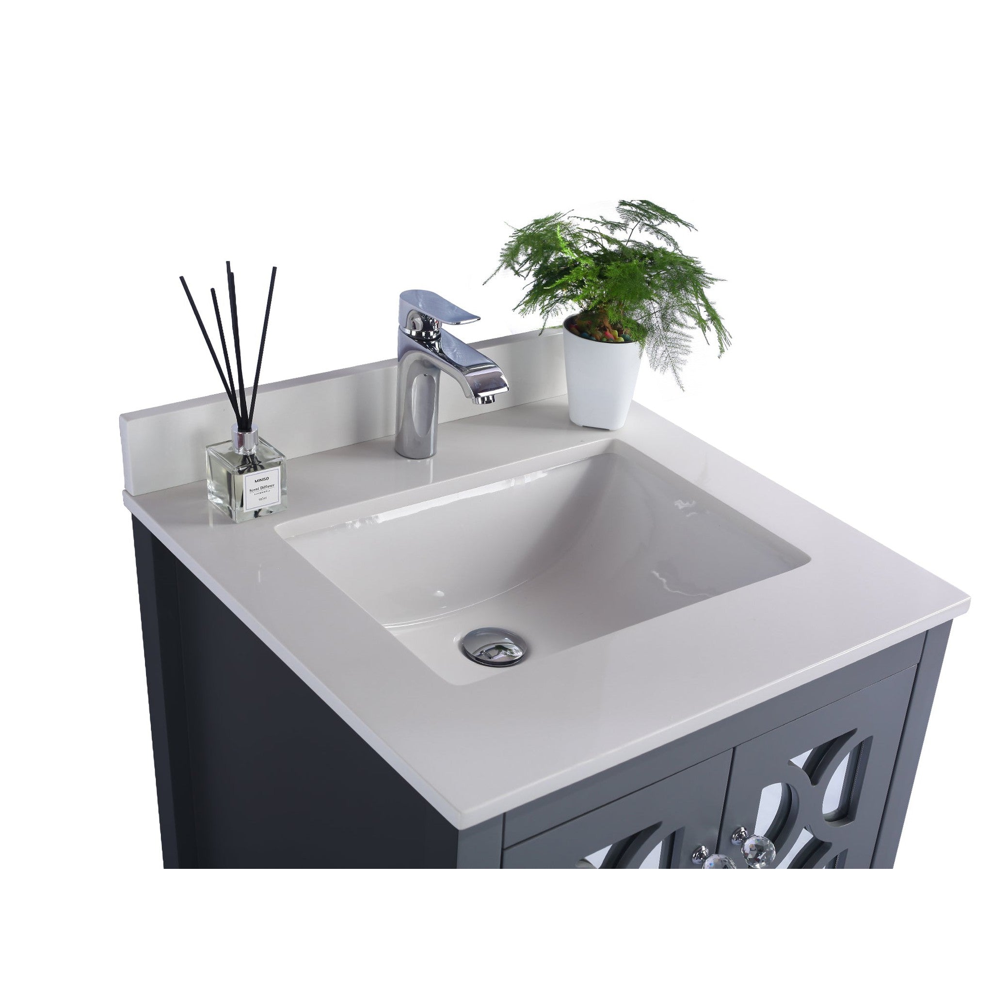 Mediterraneo 24" Grey Bathroom Vanity with White Quartz Countertop