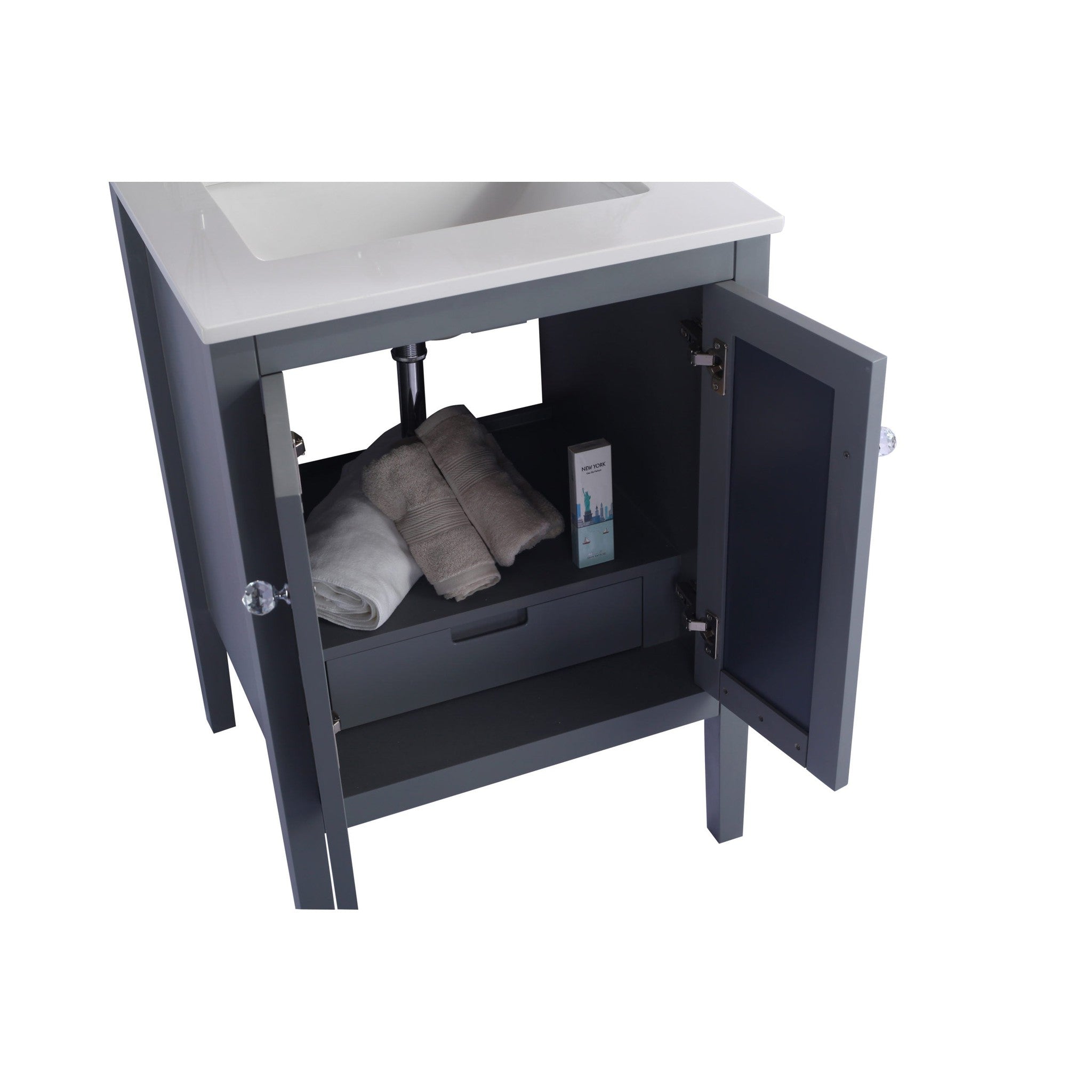 Mediterraneo 24" Grey Bathroom Vanity with White Quartz Countertop