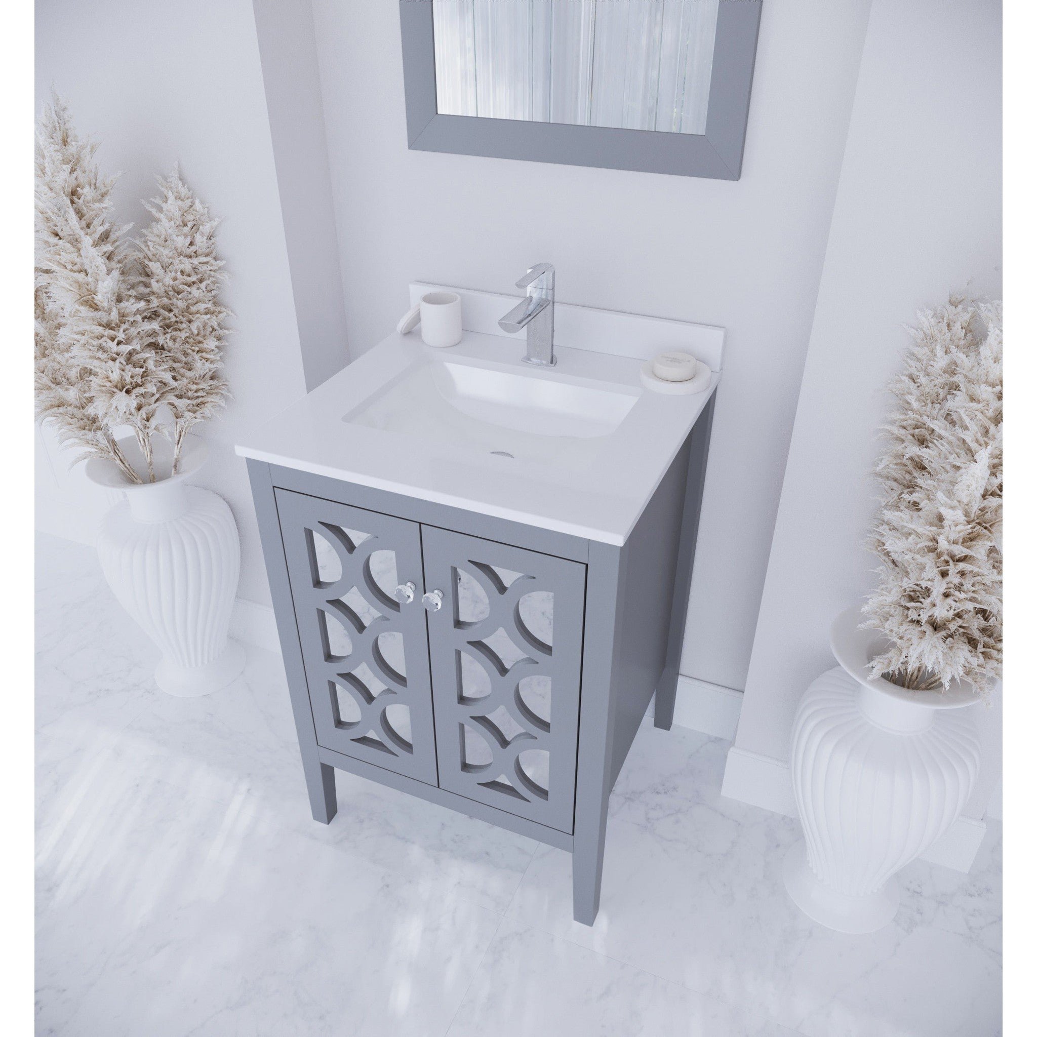Mediterraneo 24" Grey Bathroom Vanity with White Quartz Countertop