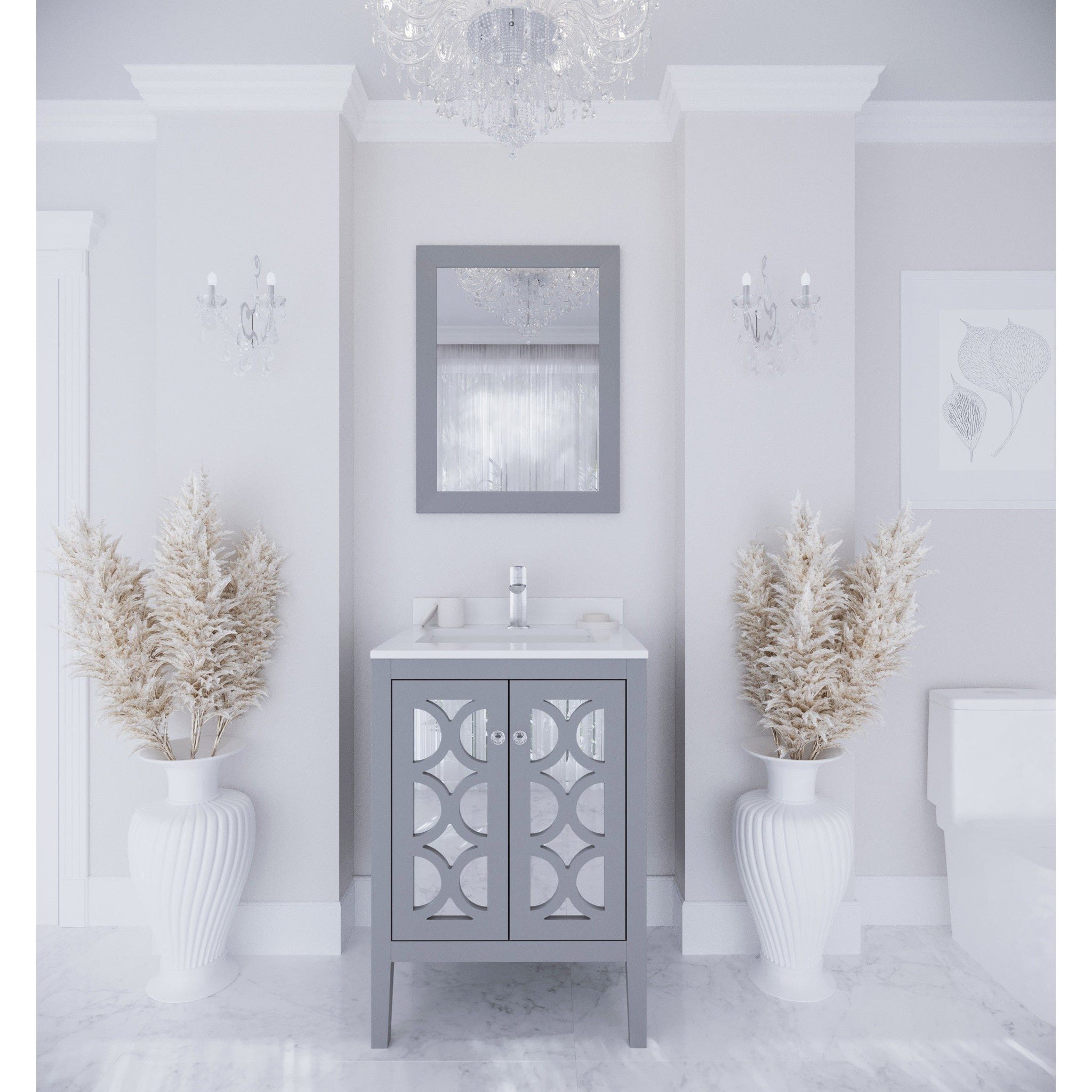 Mediterraneo 24" Grey Bathroom Vanity with White Quartz Countertop