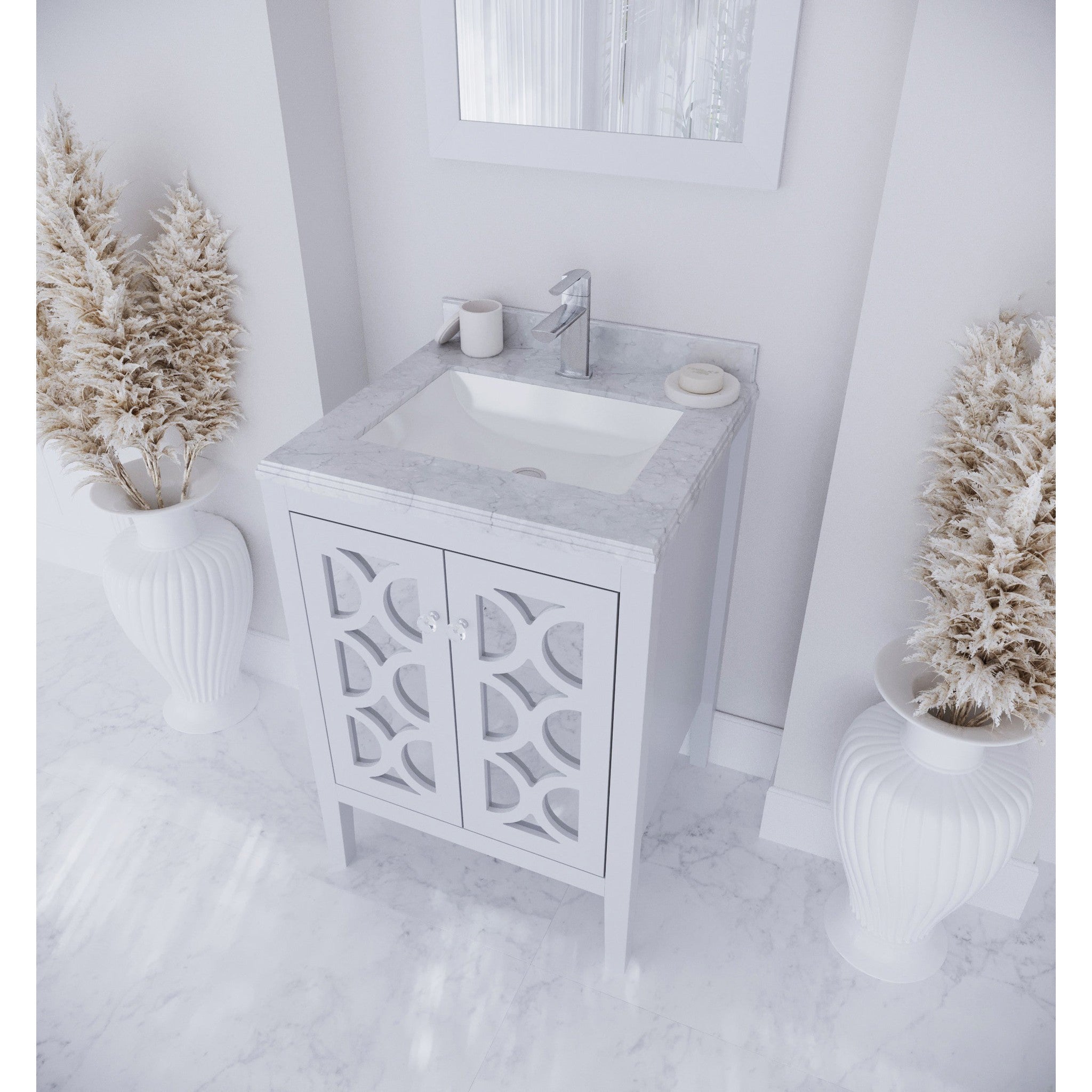 Mediterraneo 24" White Bathroom Vanity with White Carrara Marble Countertop