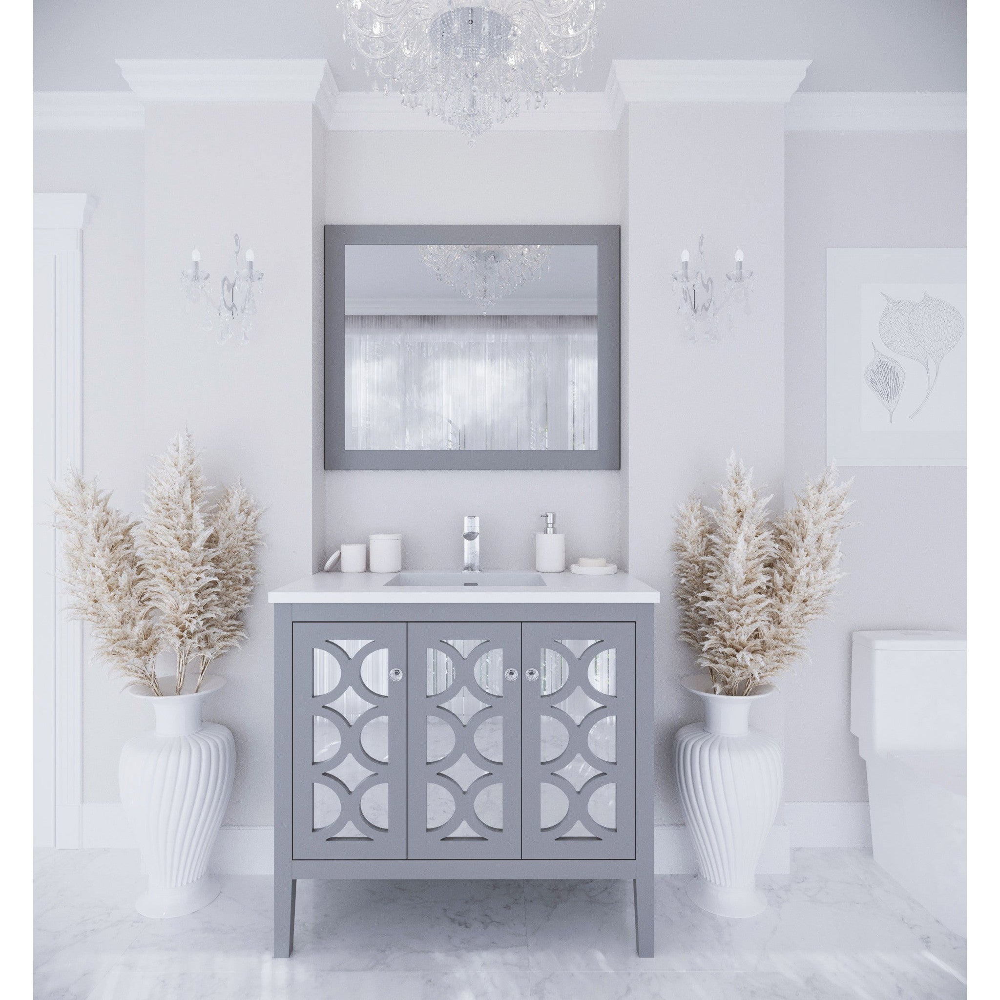 Mediterraneo 36" Grey Bathroom Vanity with Matte White VIVA Stone Solid Surface Countertop