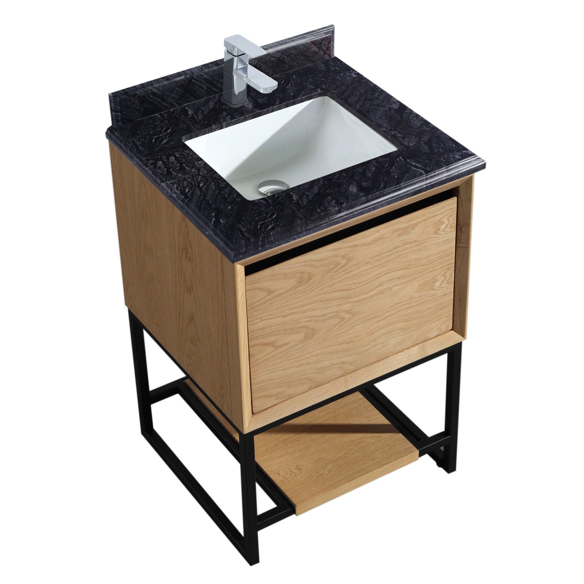Alto 24β California White Oak Bathroom Vanity with Black Wood Marble Countertop