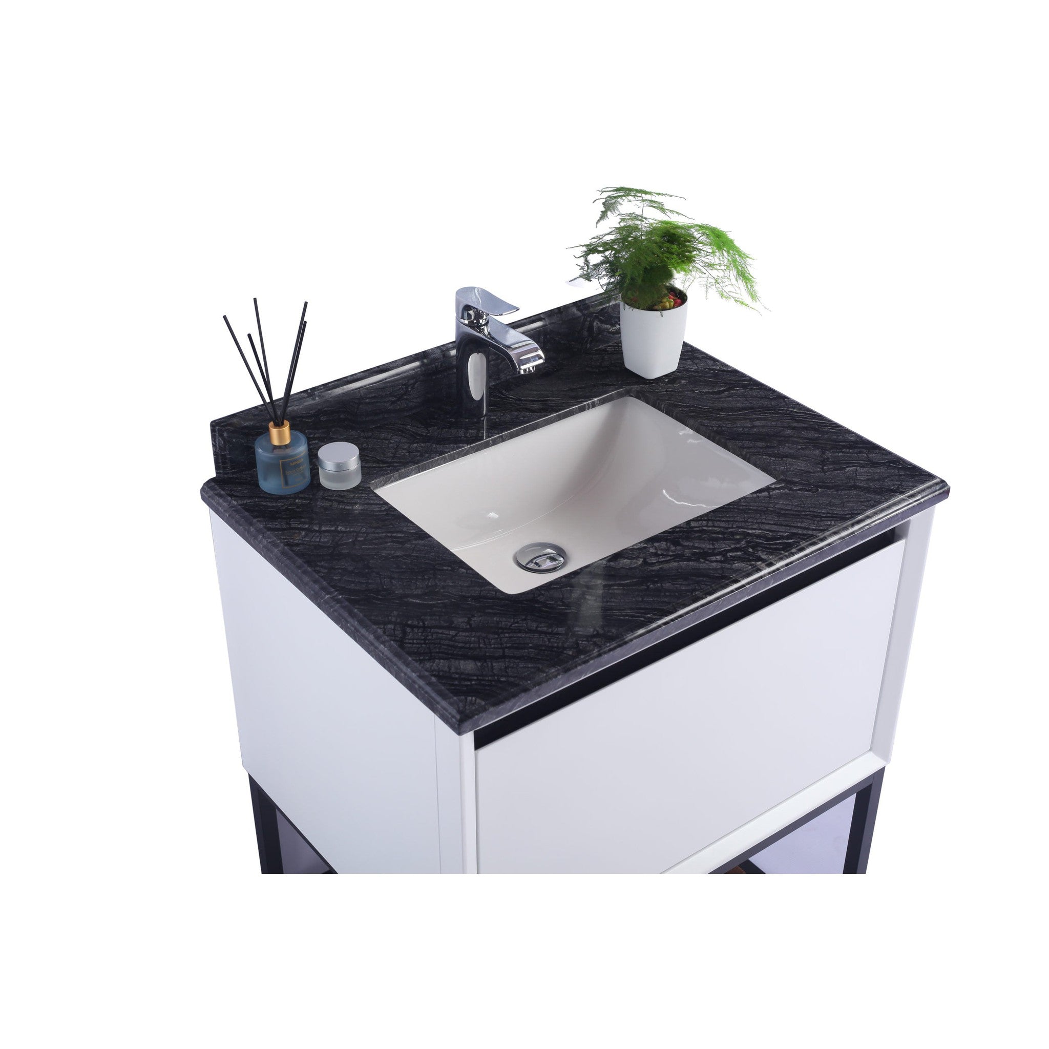 Alto 30" White Bathroom Vanity with Black Wood Marble Countertop