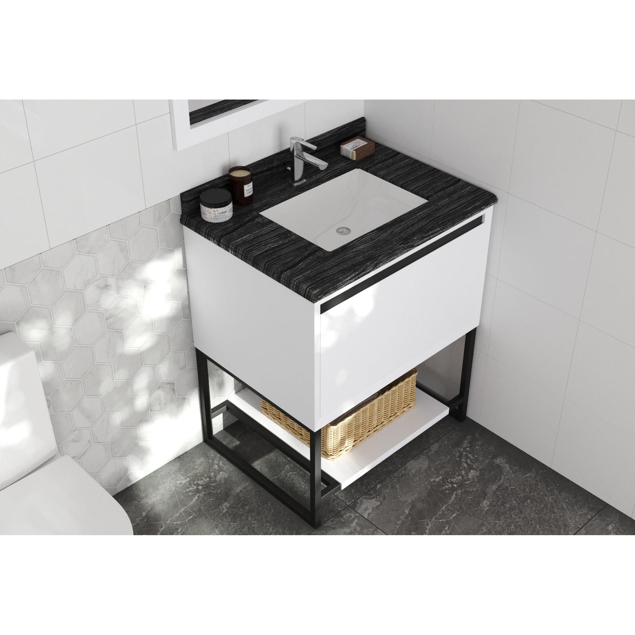 Alto 30" White Bathroom Vanity with Black Wood Marble Countertop