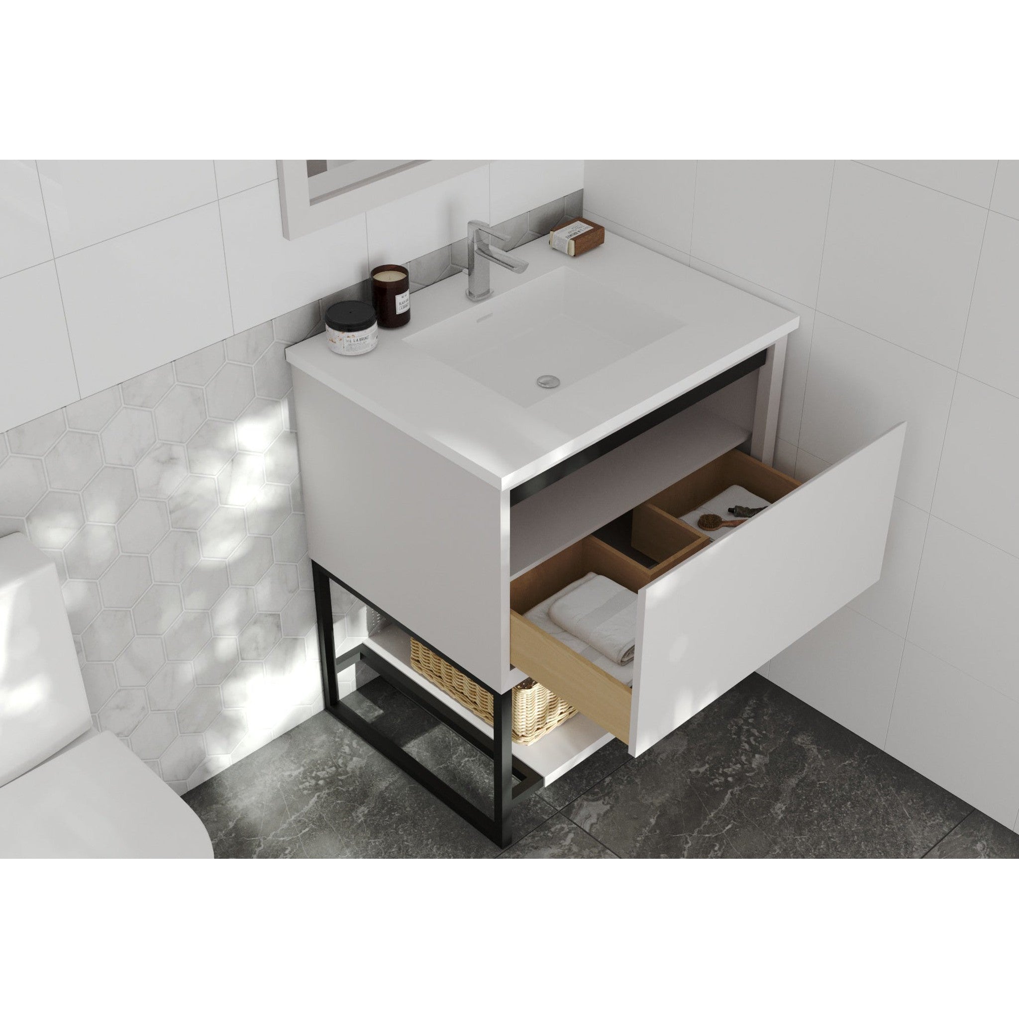 Alto 30" White Bathroom Vanity with Matte White VIVA Stone Solid Surface Countertop