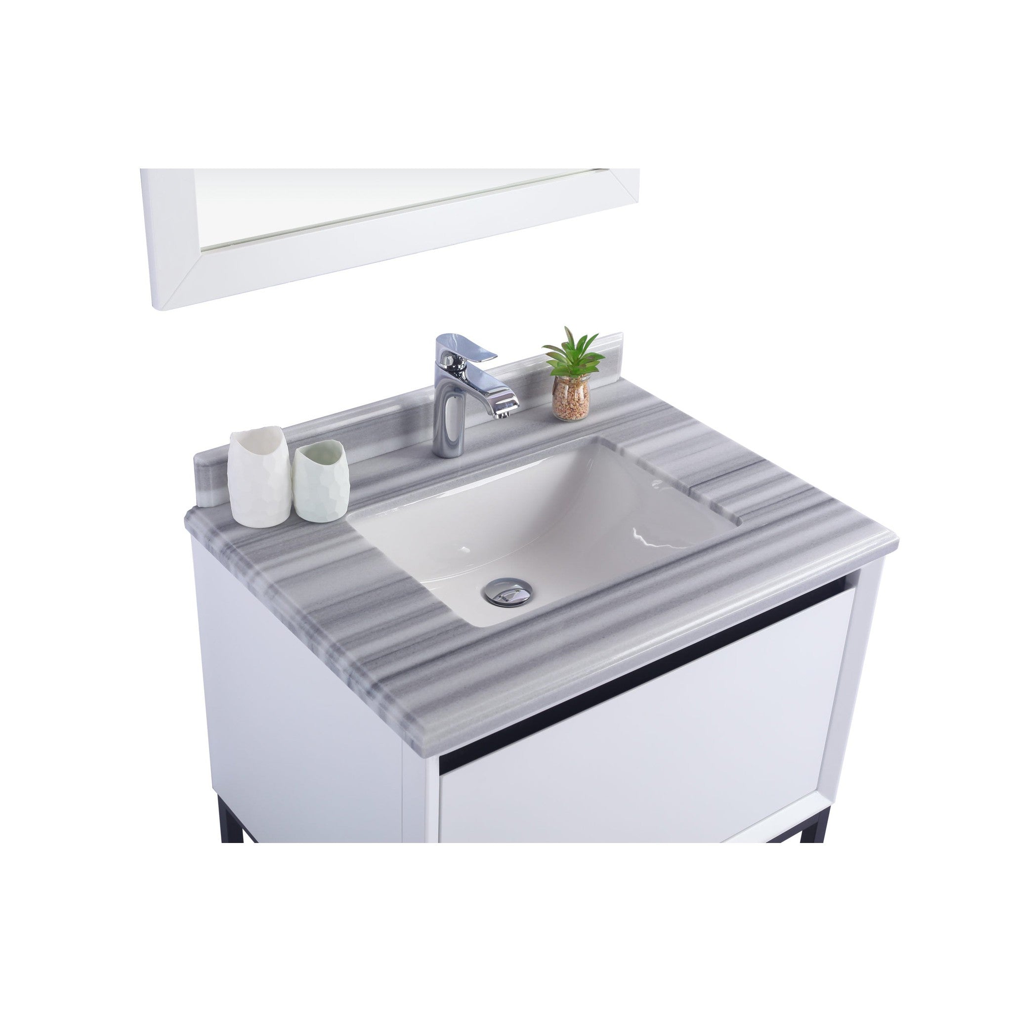 Alto 30" White Bathroom Vanity with White Stripes Marble Countertop