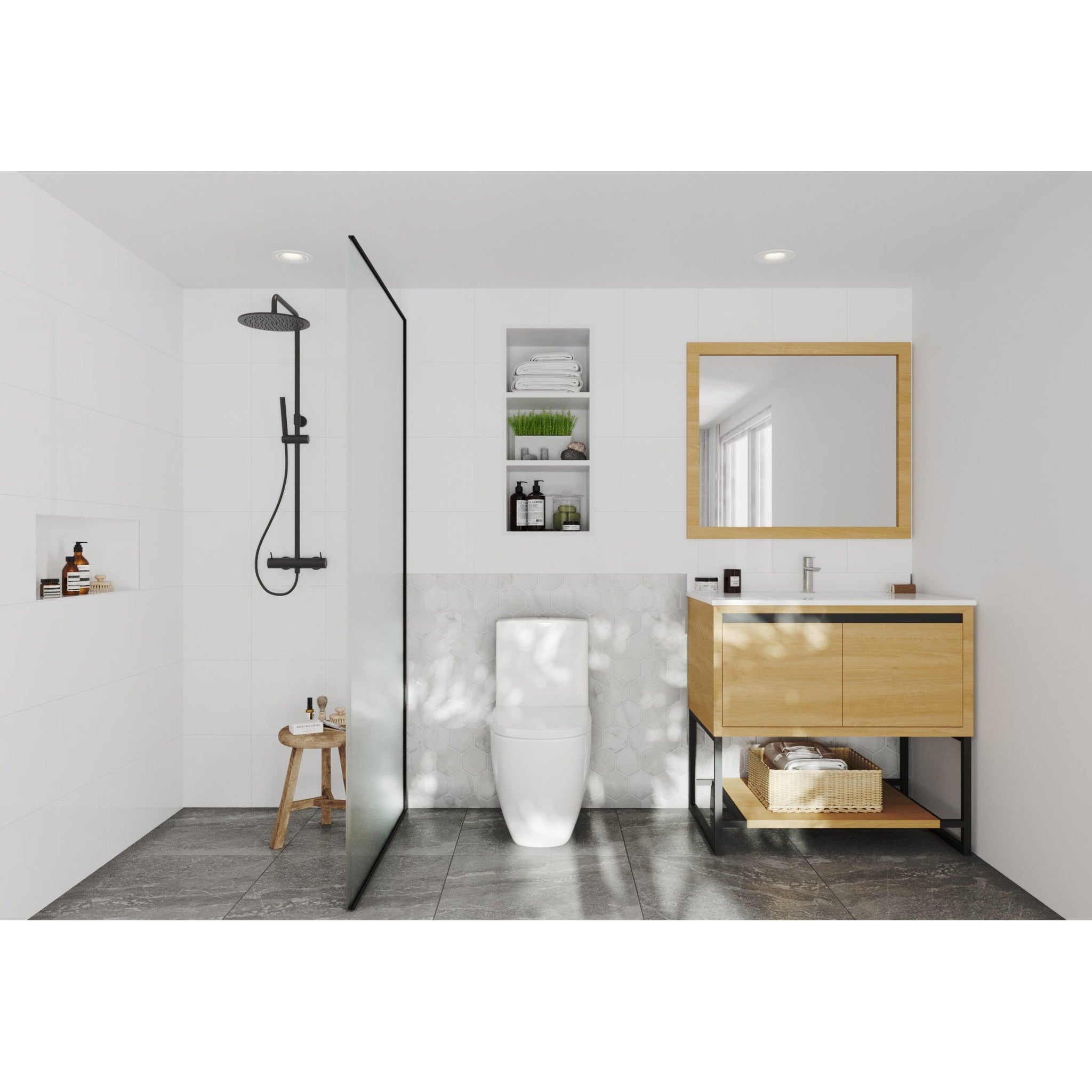Alto 36" California White Oak Bathroom Vanity with White Quartz Countertop