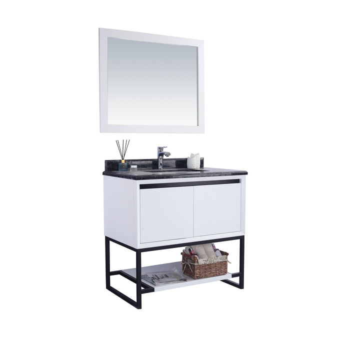 Alto 36" White Bathroom Vanity with Black Wood Marble Countertop