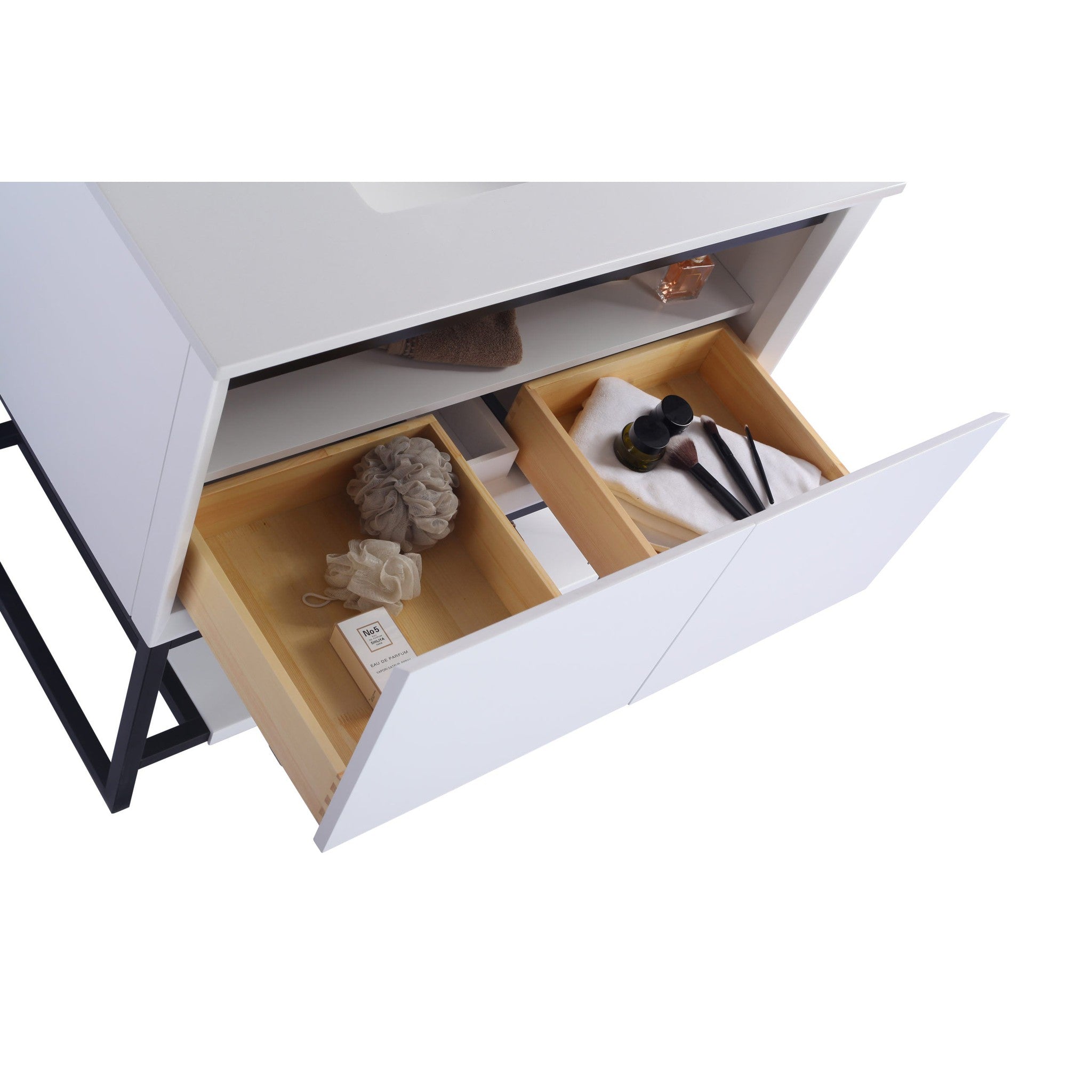 Alto 36" White Bathroom Vanity with Black Wood Marble Countertop