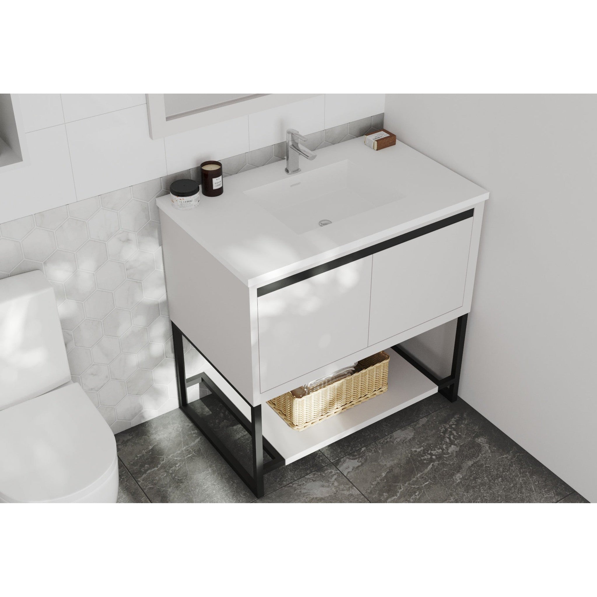 Alto 36" White Bathroom Vanity with Matte White VIVA Stone Solid Surface Countertop